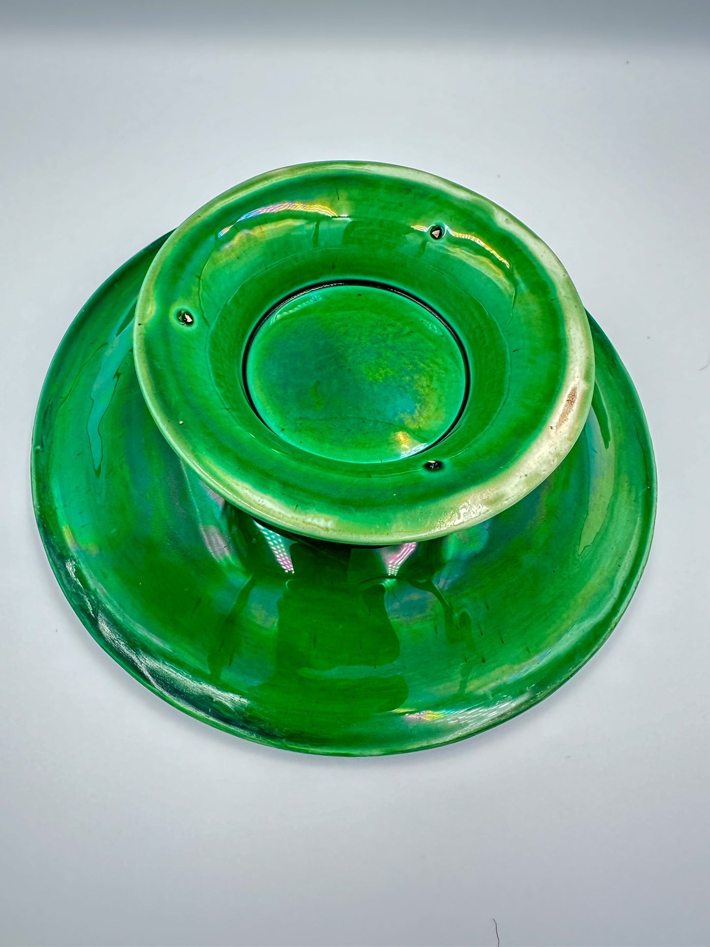 Green Majolica Footed Fruit Bowl