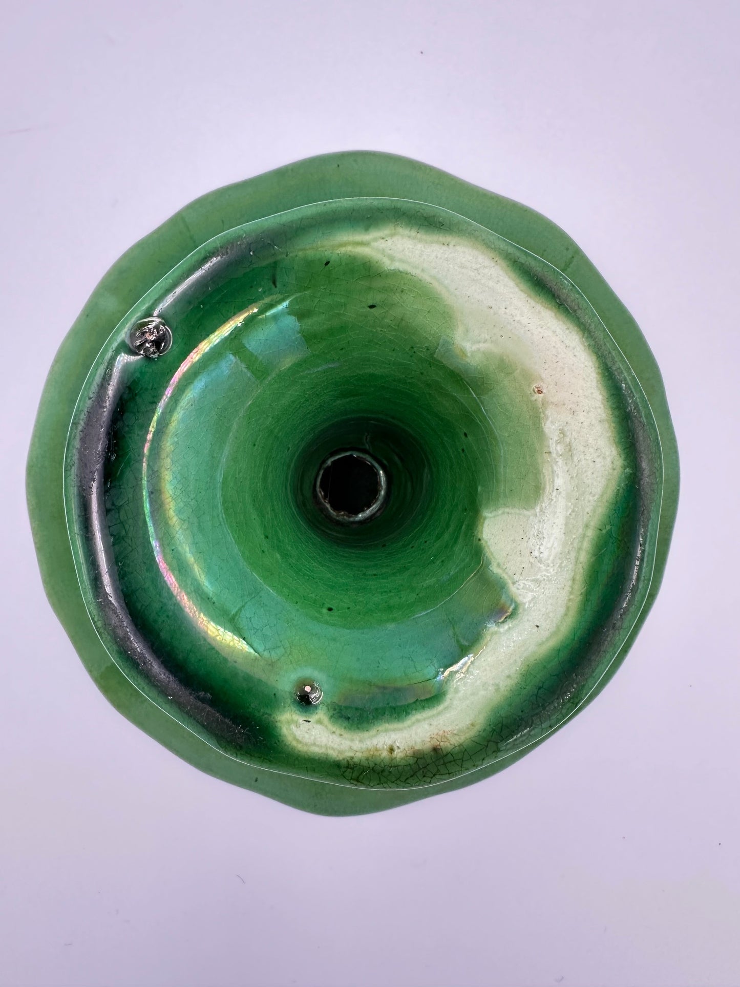 Green Majolica Pedestal Dish