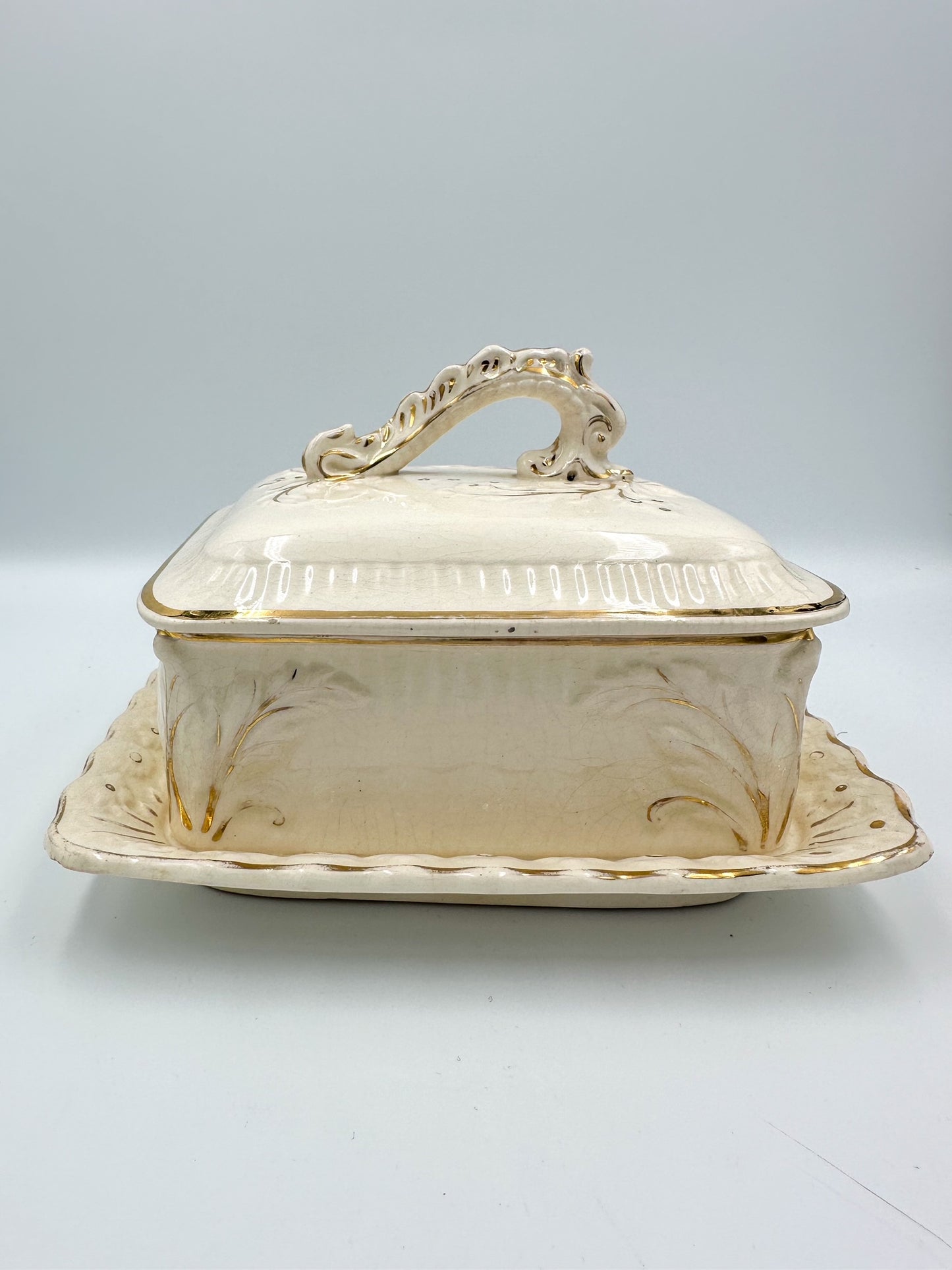 Victorian Cream & Gold Sardine Dish