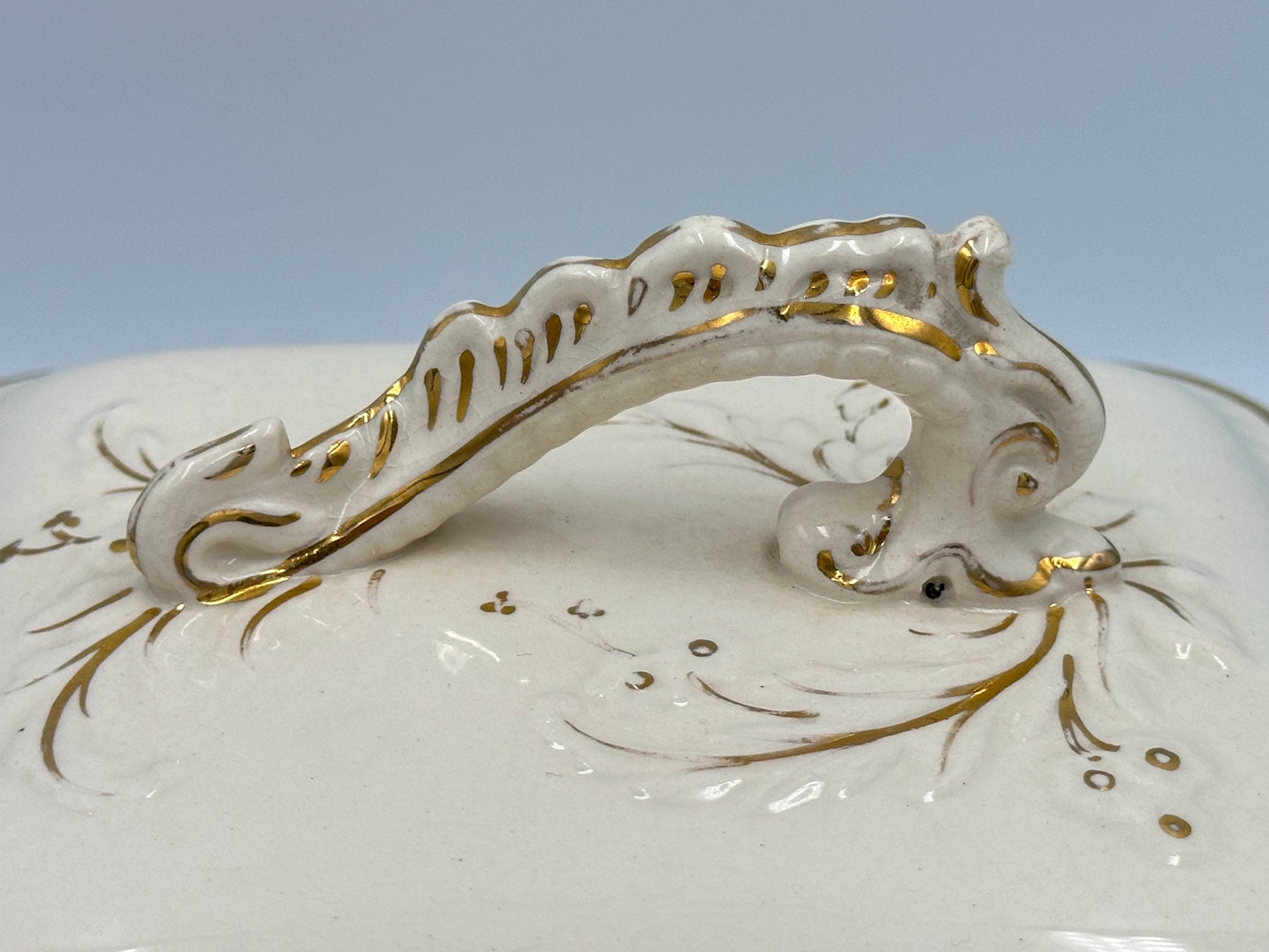 Victorian Cream & Gold Sardine Dish