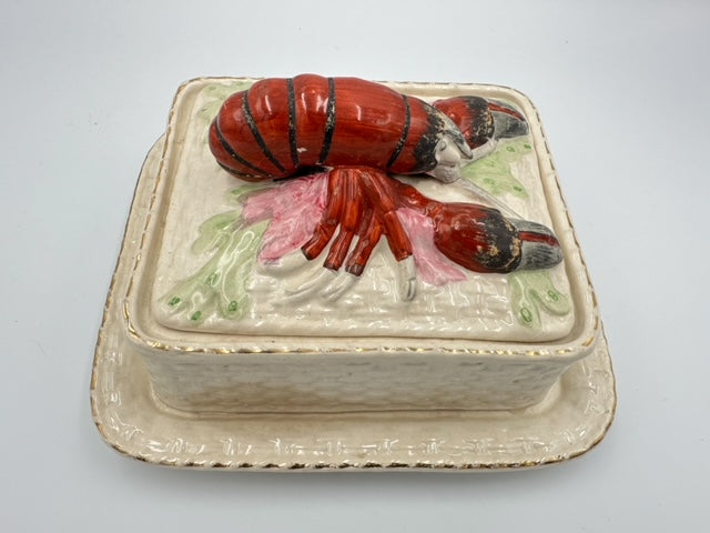 Lobster & Basketweave Majolica Style Sardine Dish