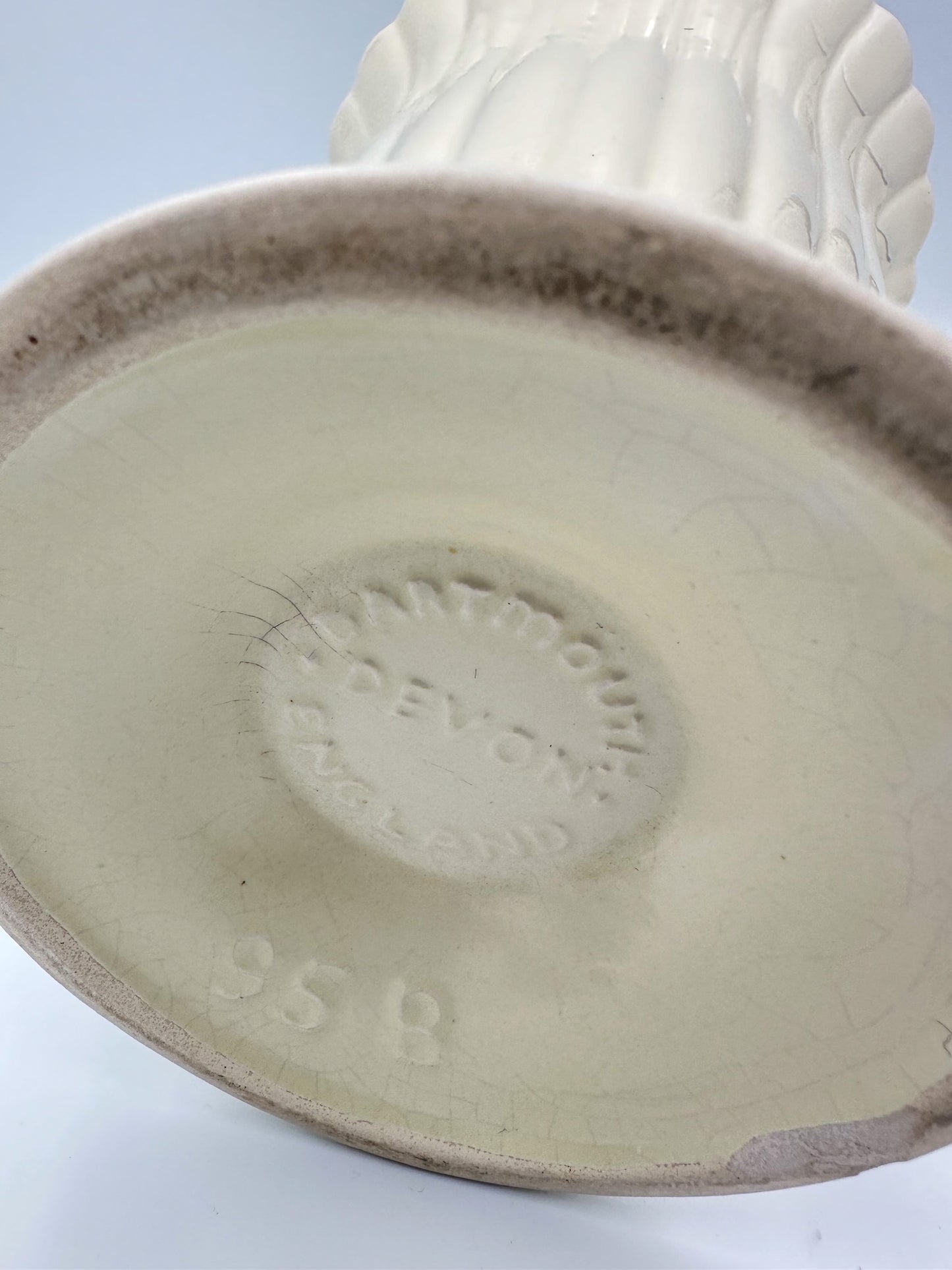 Vintage Dartmouth Devon Pottery Ribbed Creamware Vase