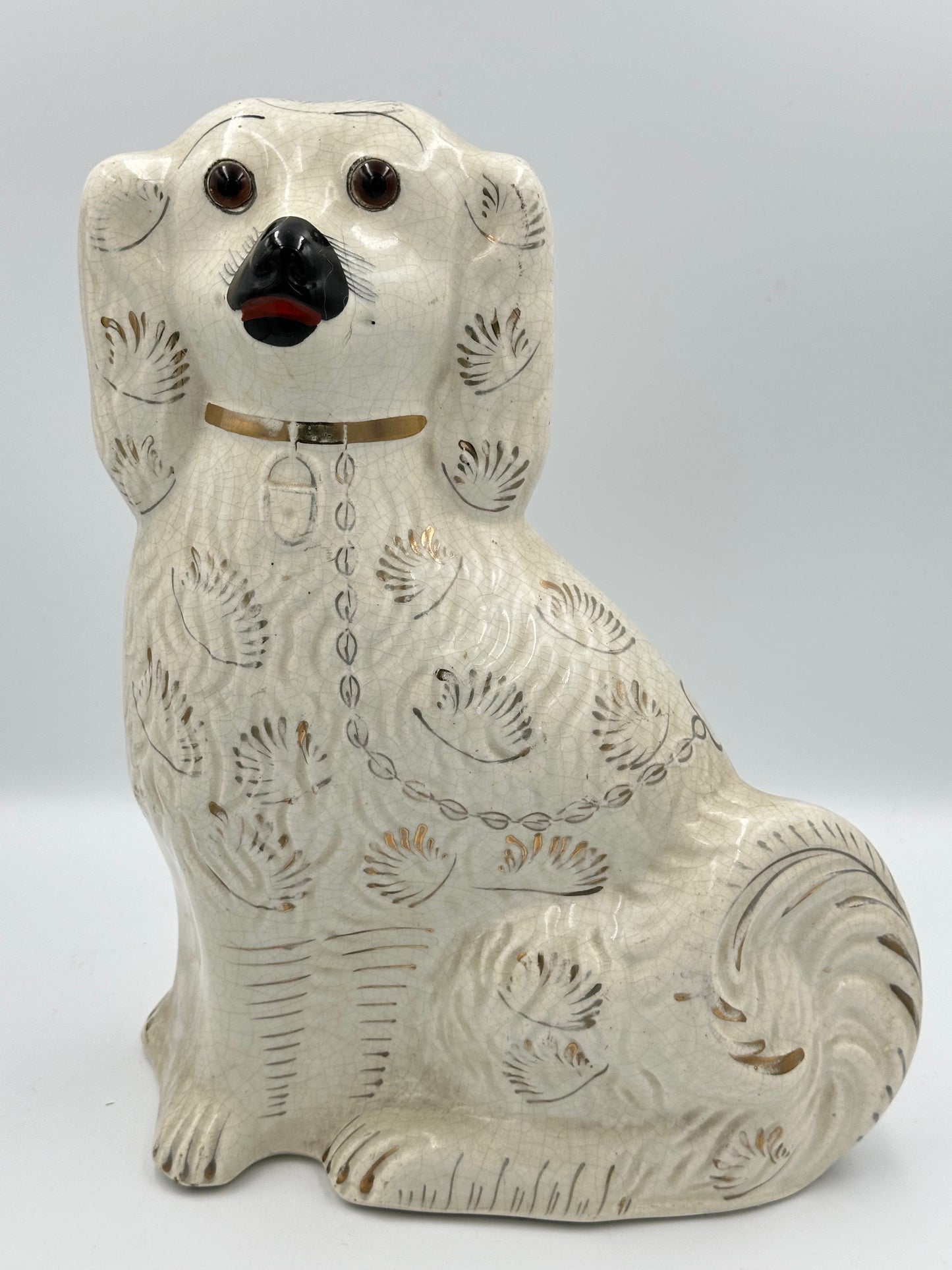 Large White & Gold "Fanned" Staffordshire Dogs