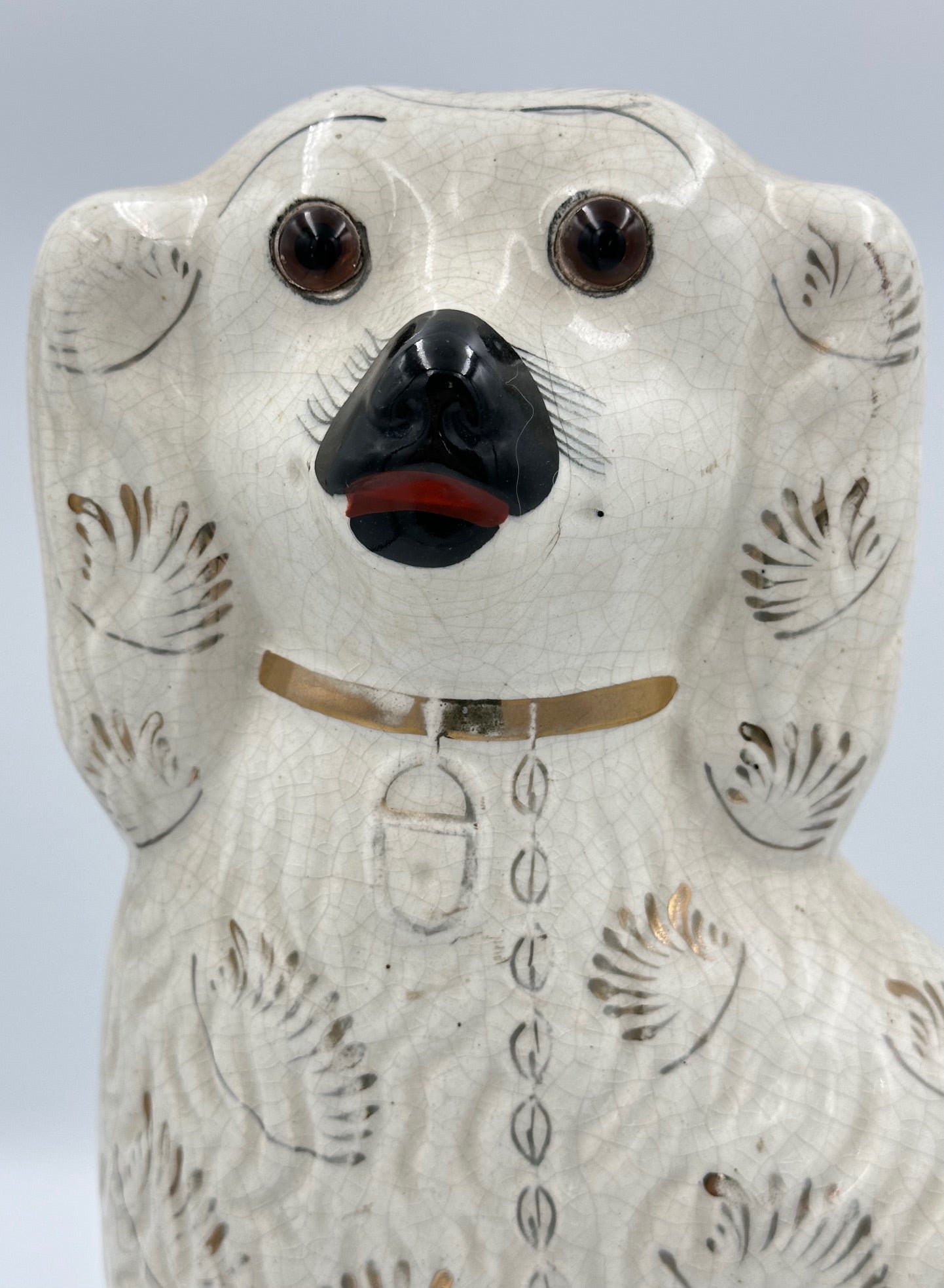 Large White & Gold "Fanned" Staffordshire Dogs