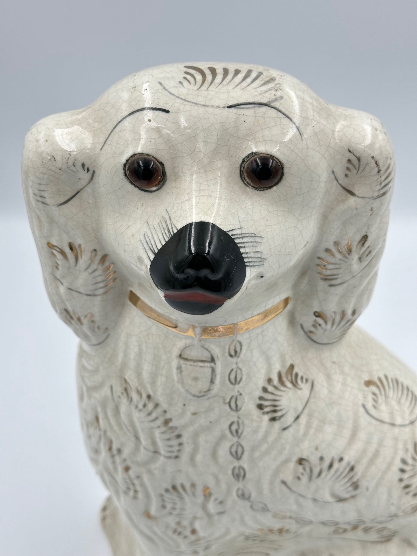 Large White & Gold "Fanned" Staffordshire Dogs
