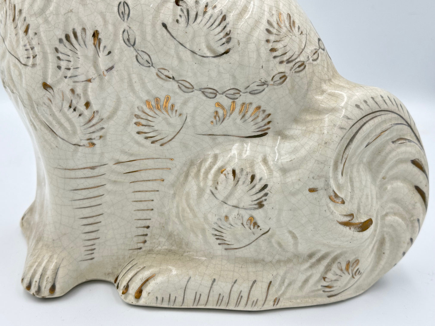 Large White & Gold "Fanned" Staffordshire Dogs