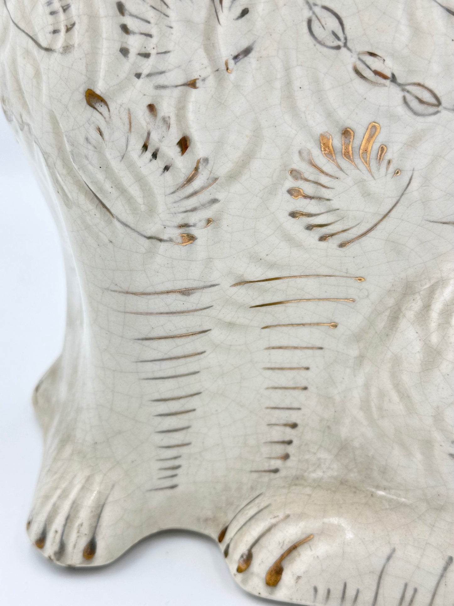Large White & Gold "Fanned" Staffordshire Dogs