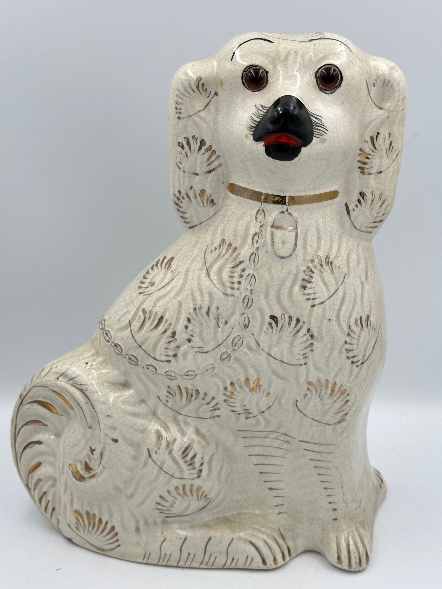 Large White & Gold "Fanned" Staffordshire Dogs