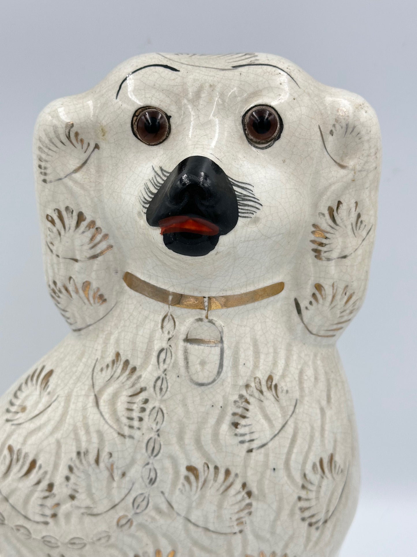 Large White & Gold "Fanned" Staffordshire Dogs