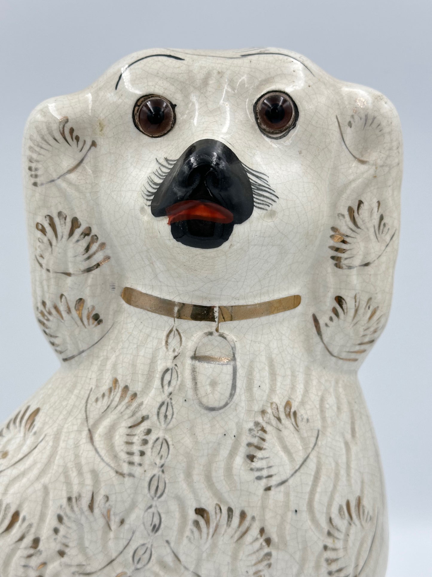 Large White & Gold "Fanned" Staffordshire Dogs