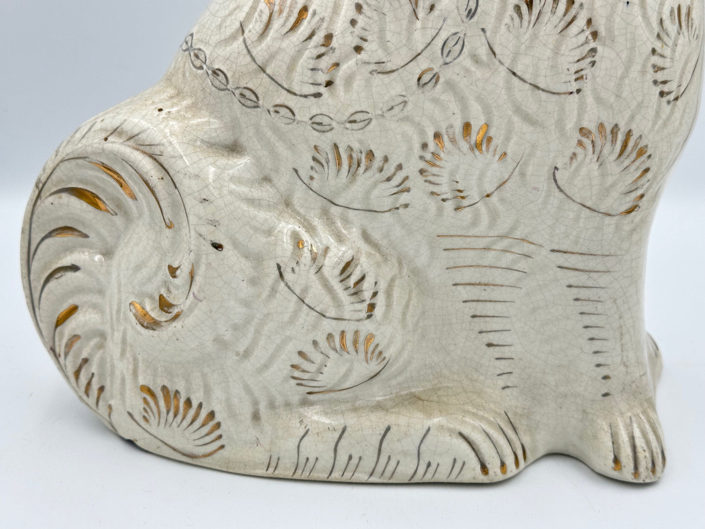 Large White & Gold "Fanned" Staffordshire Dogs