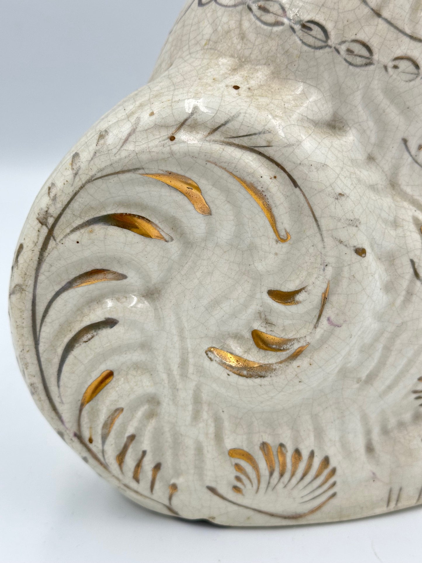 Large White & Gold "Fanned" Staffordshire Dogs