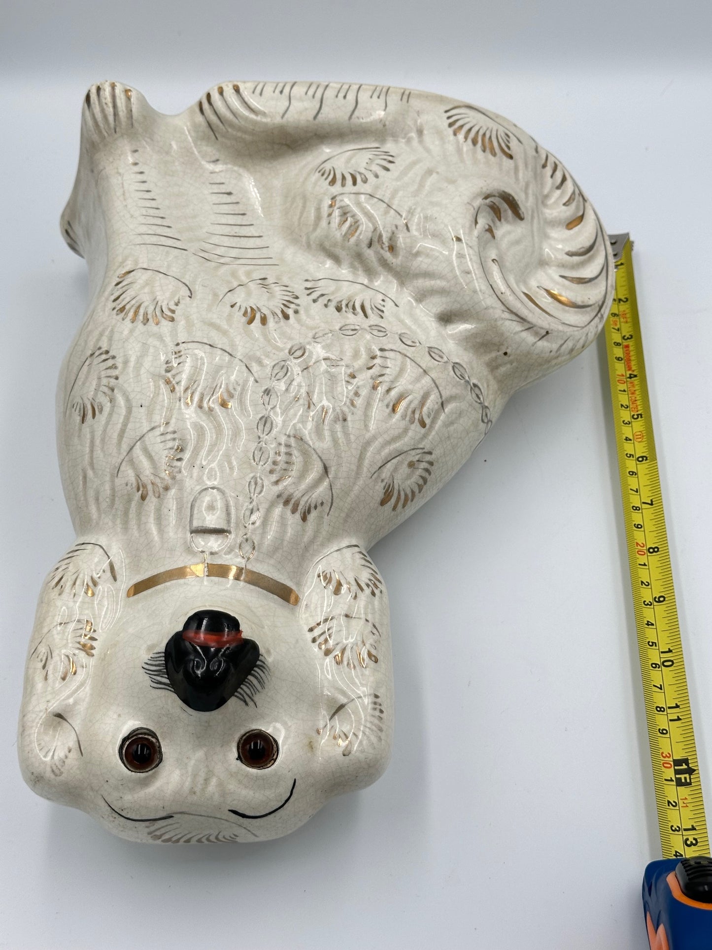 Large White & Gold "Fanned" Staffordshire Dogs