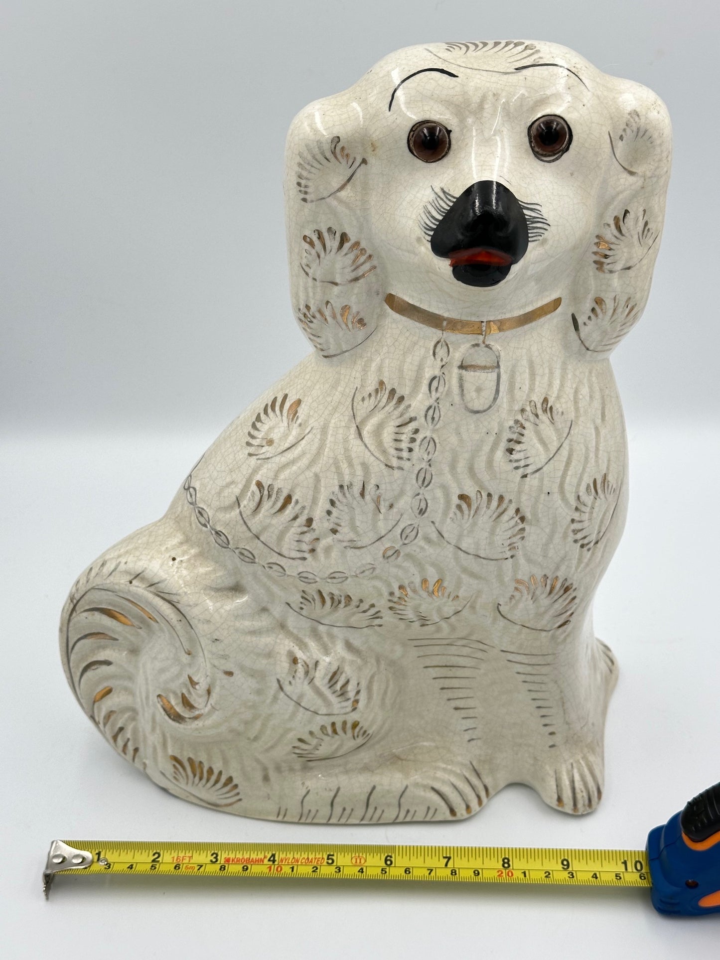 Large White & Gold "Fanned" Staffordshire Dogs