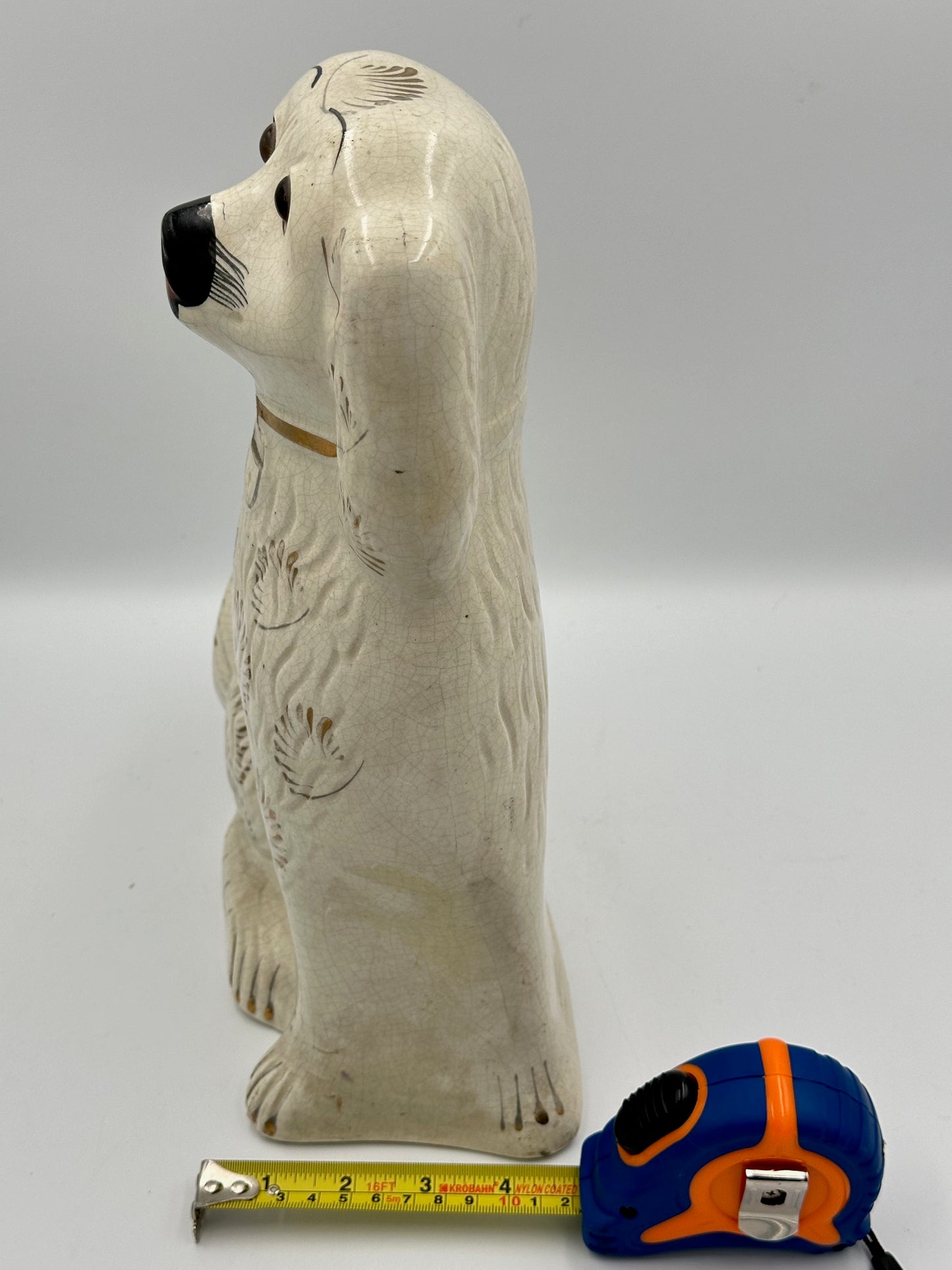 Large White & Gold "Fanned" Staffordshire Dogs