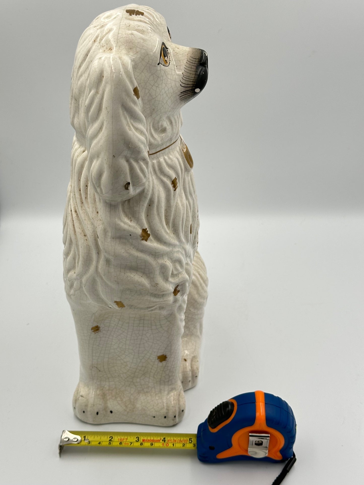 Large White & Gold Spotted Staffordshire Dogs