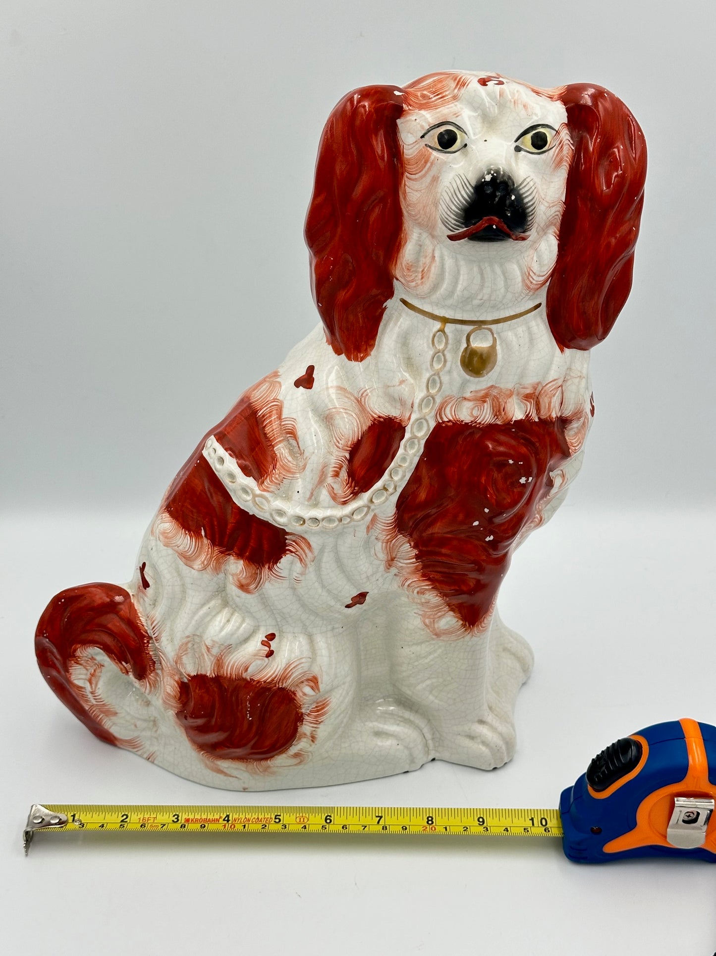 Pair of Large Red & White Staffordshire Dogs C. 1880s