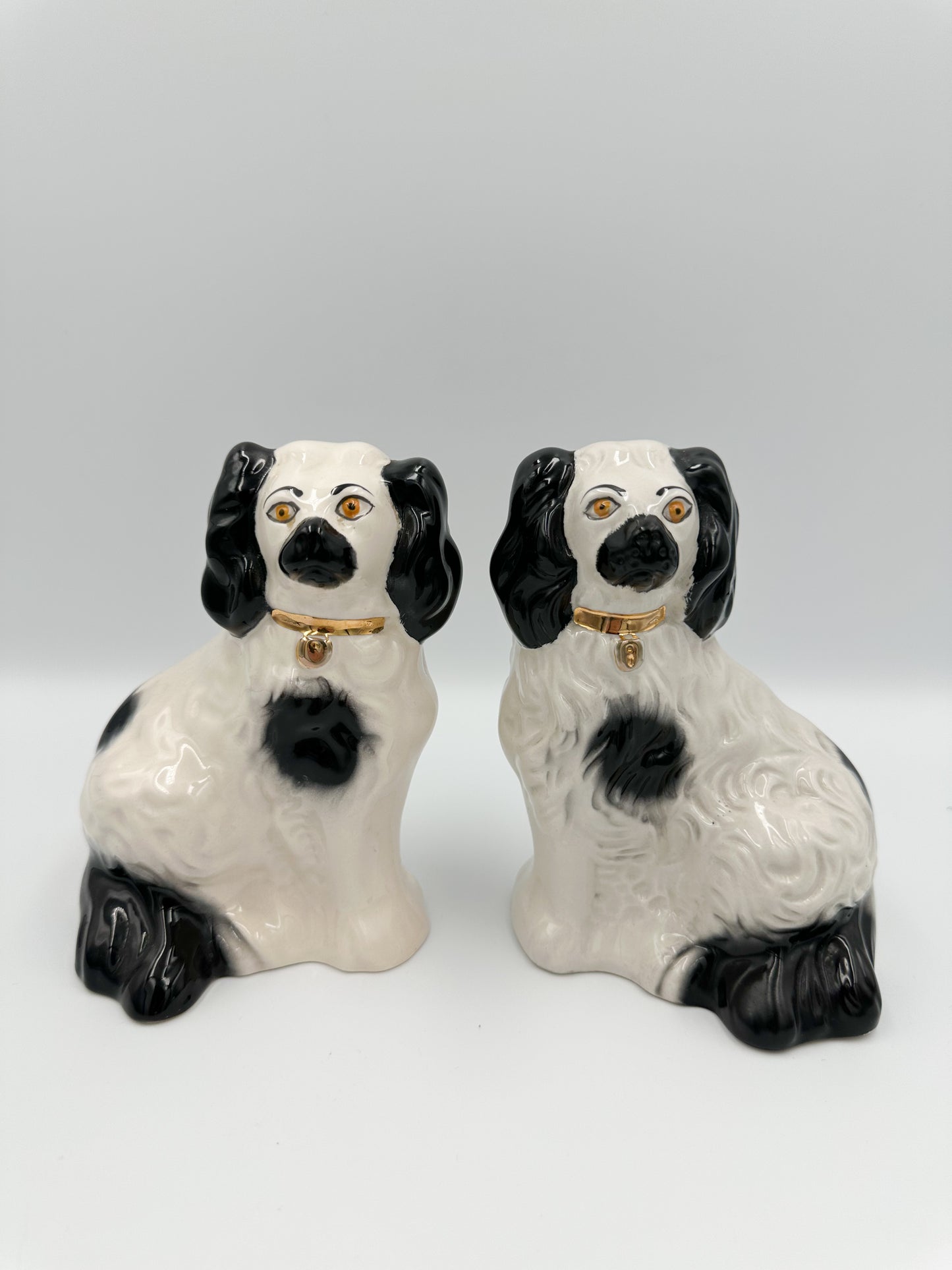 Modern Pair Beswick Black & White Staffordshire Spaniels