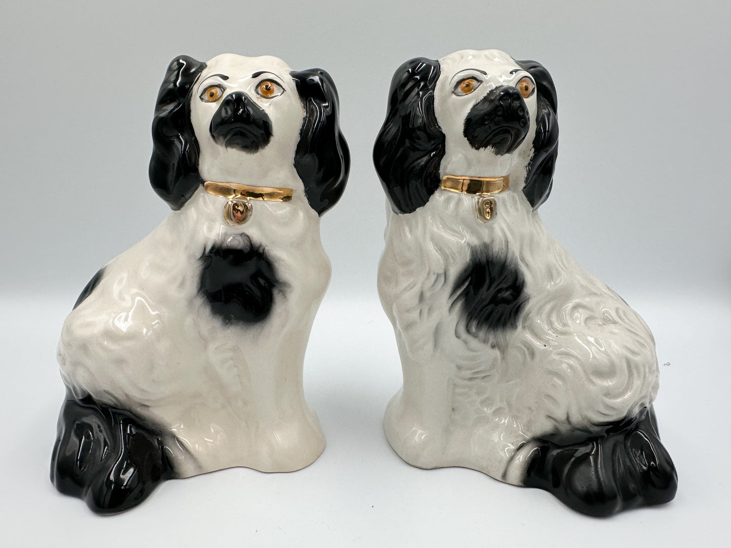 Modern Pair Beswick Black & White Staffordshire Spaniels