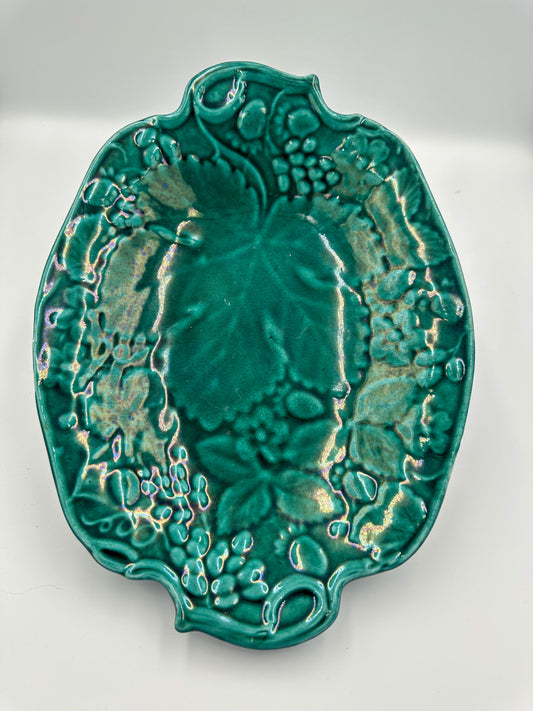 Dark Green Majolica Serving Platter