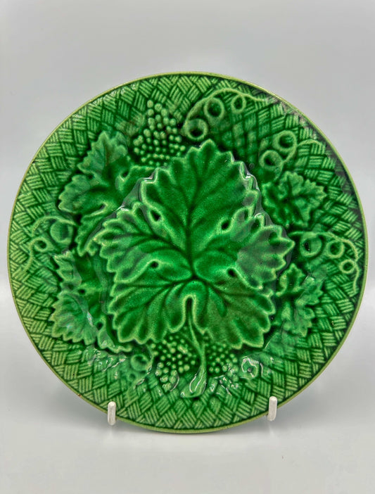 19th Century French Majolica Salins Green Vine Leaf Plate