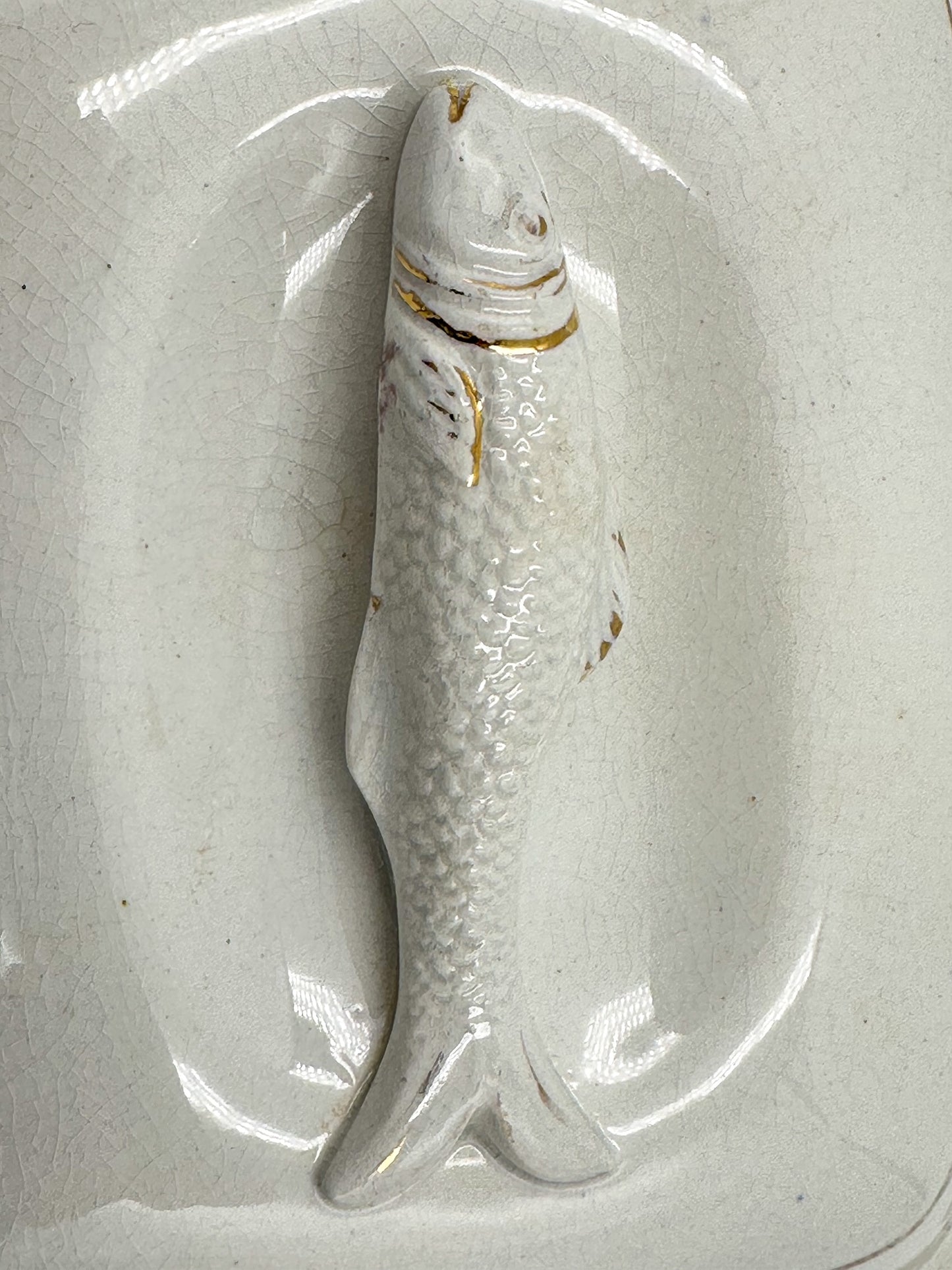 White & Gold Fish Topped Sardine Dish