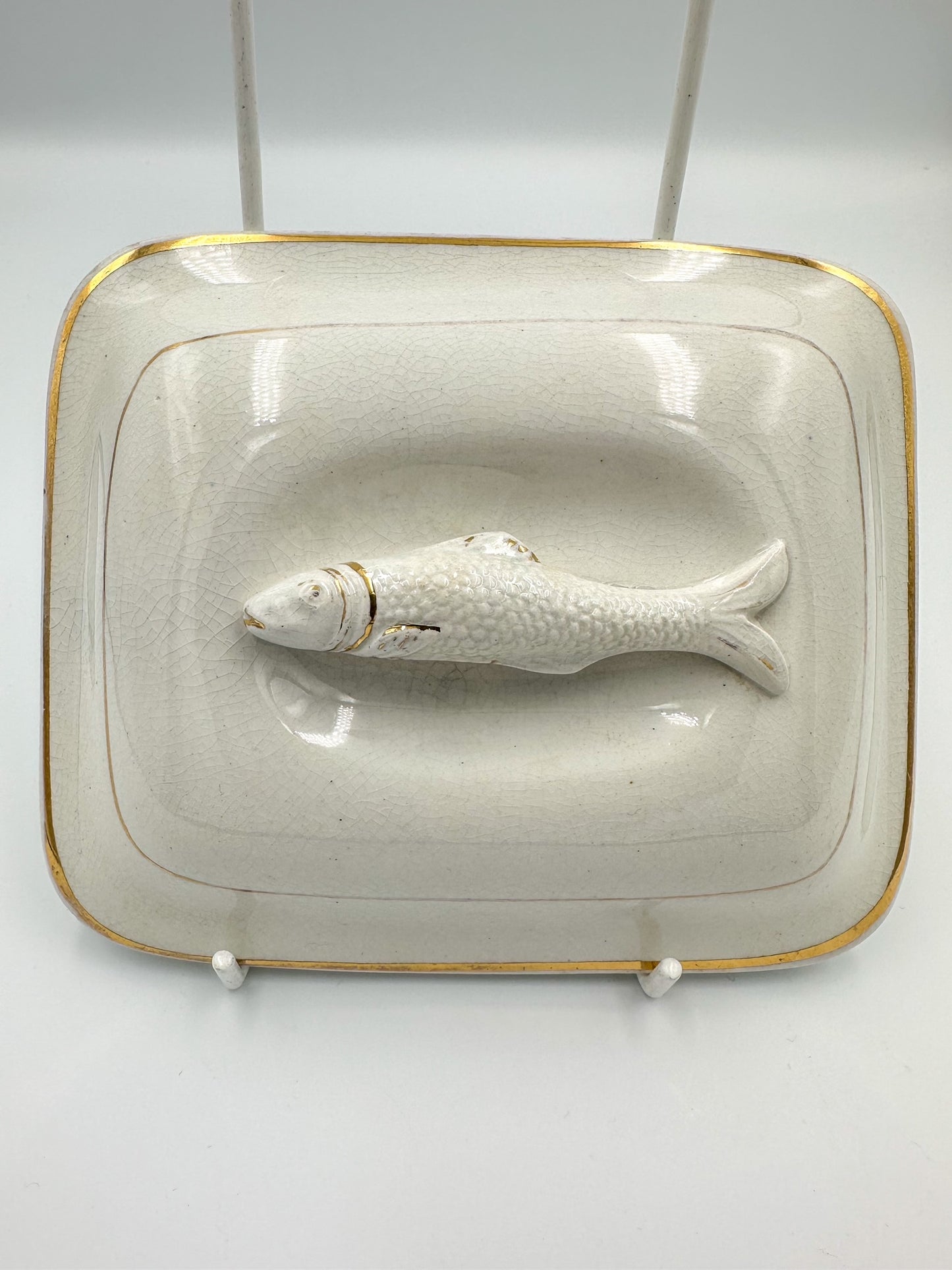 White & Gold Fish Topped Sardine Dish