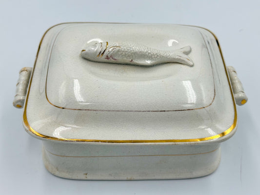 White & Gold Fish Topped Sardine Dish