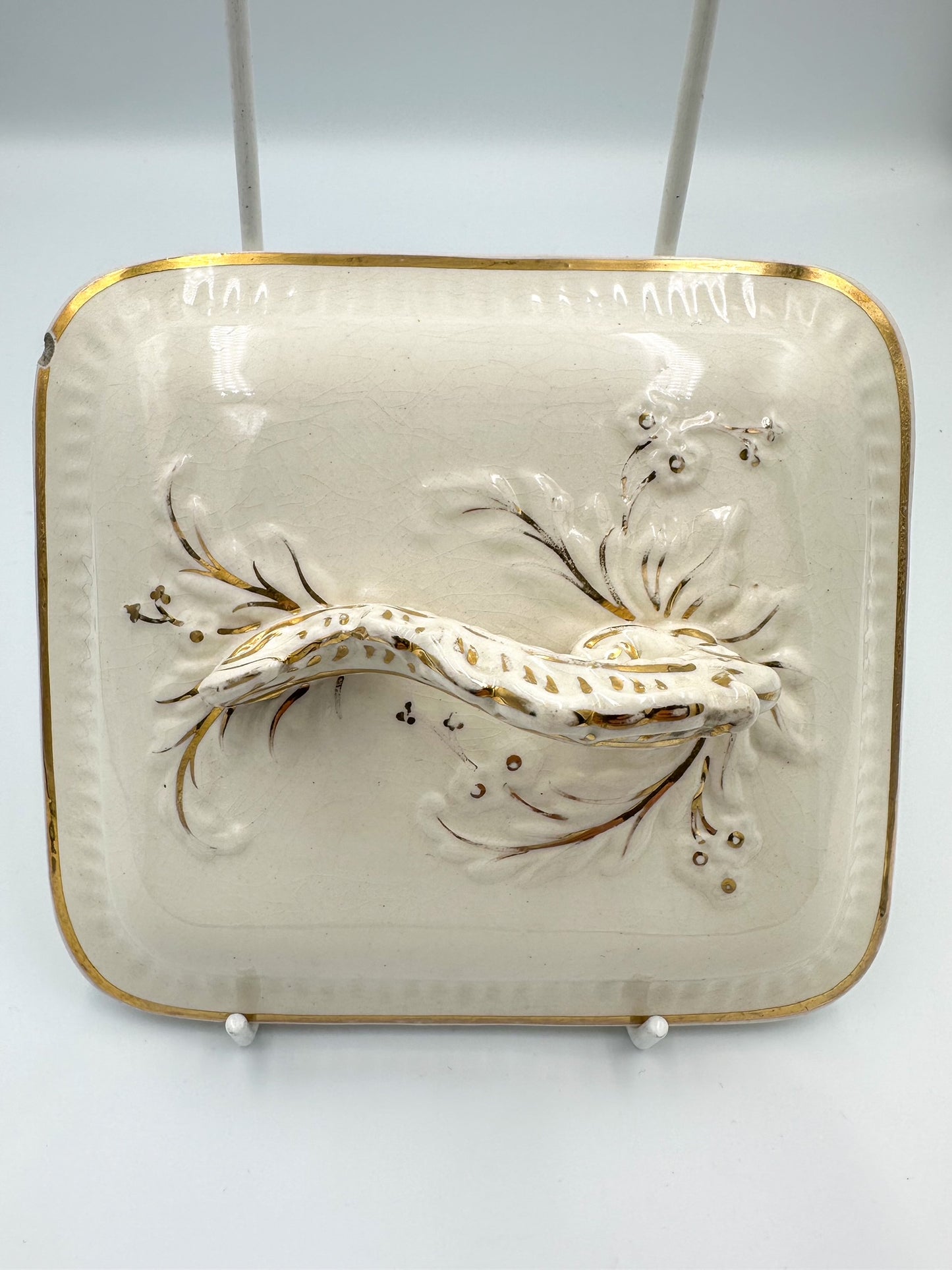 Victorian Cream & Gold Sardine / Butter Dish