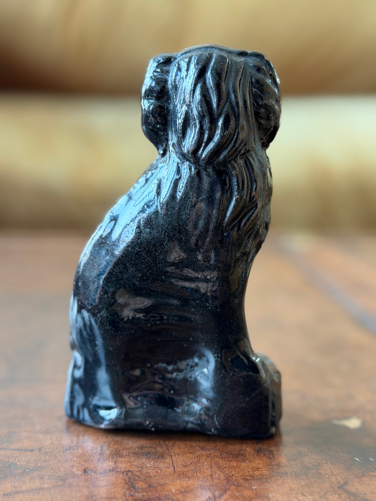 Genuine Miniature Jackfield Staffordshire Spaniel on Base