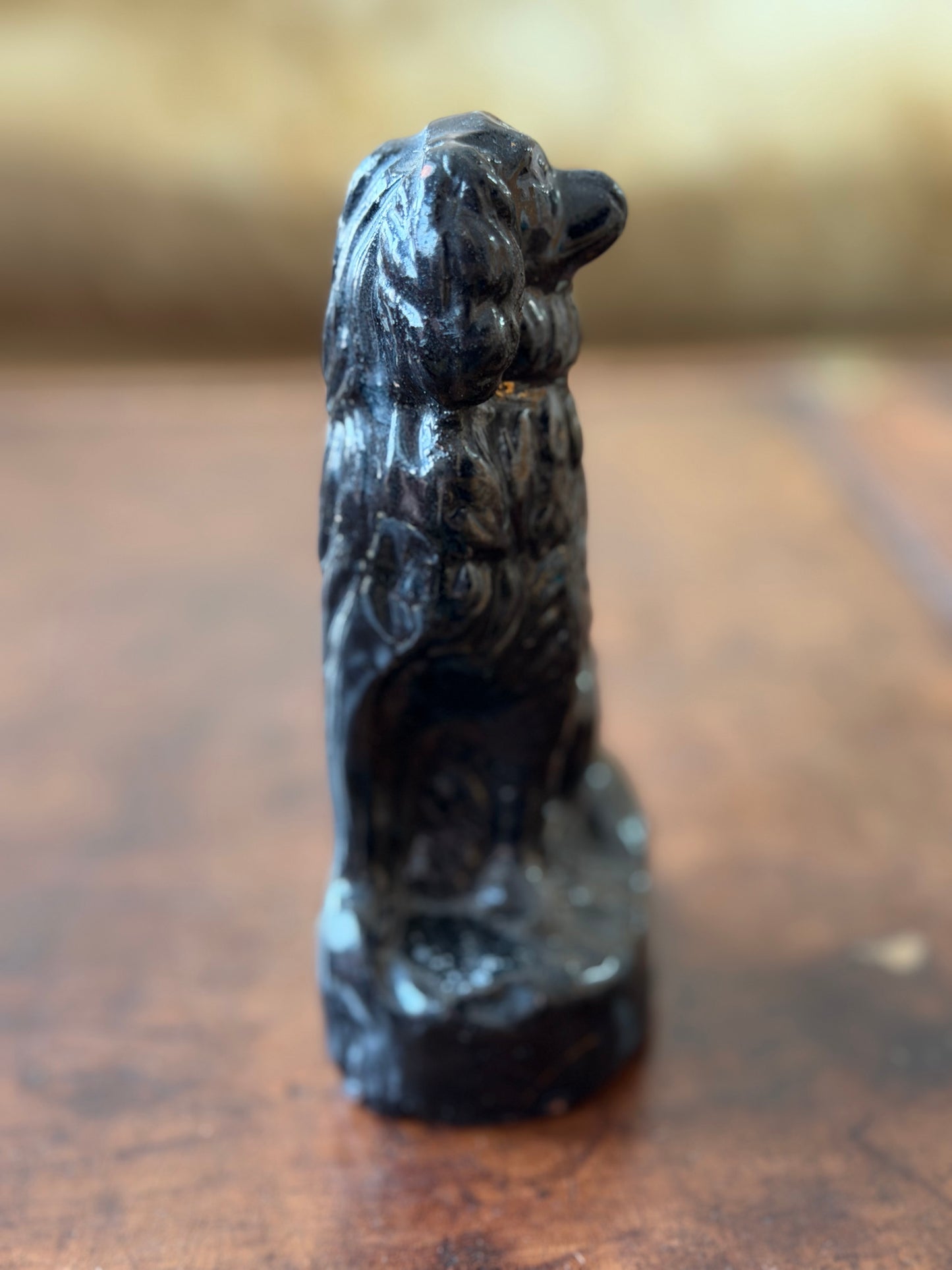 Genuine Miniature Jackfield Staffordshire Spaniel on Base