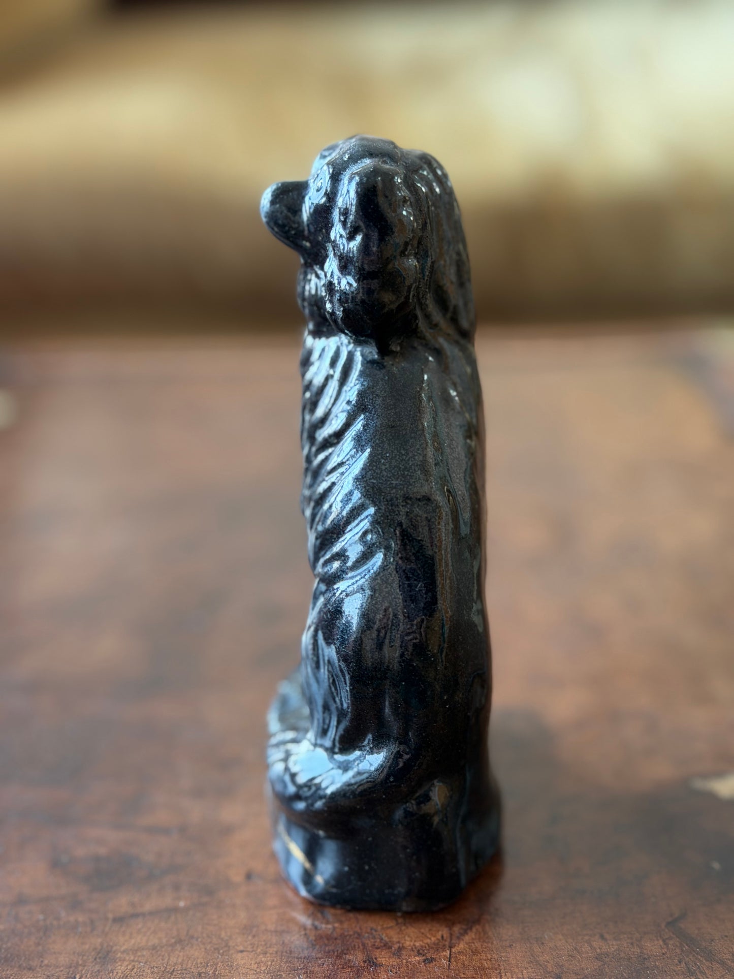 Genuine Miniature Jackfield Staffordshire Spaniel on Base