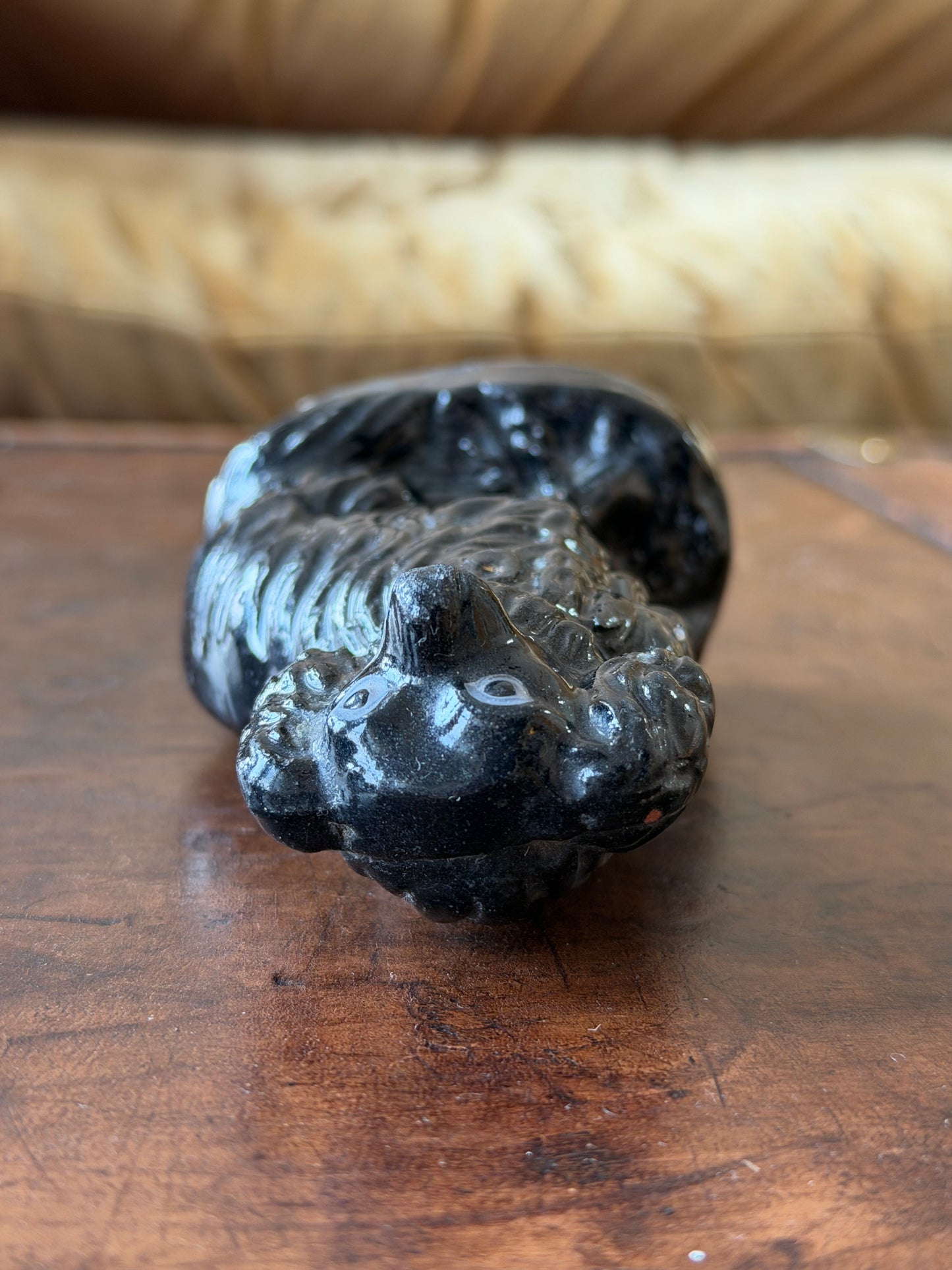 Genuine Miniature Jackfield Staffordshire Spaniel on Base
