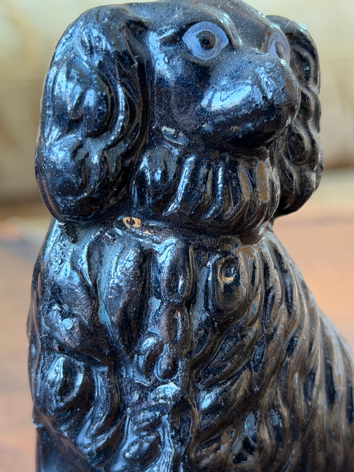 Genuine Miniature Jackfield Staffordshire Spaniel on Base