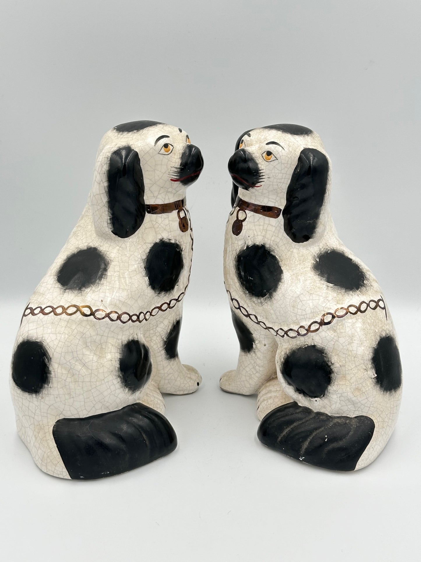 Pair of Black and White Staffordshire Dogs