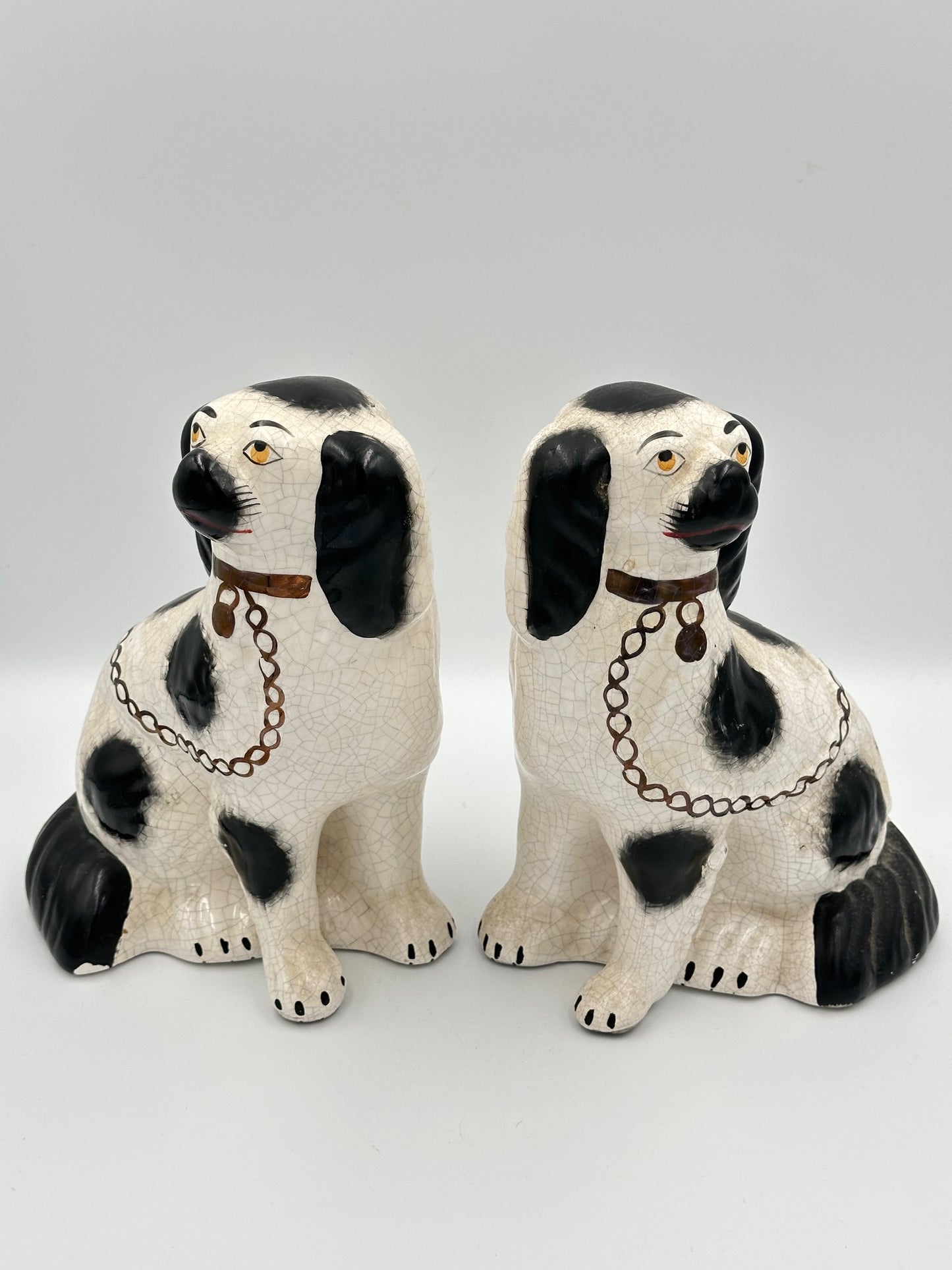 Pair of Black and White Staffordshire Dogs