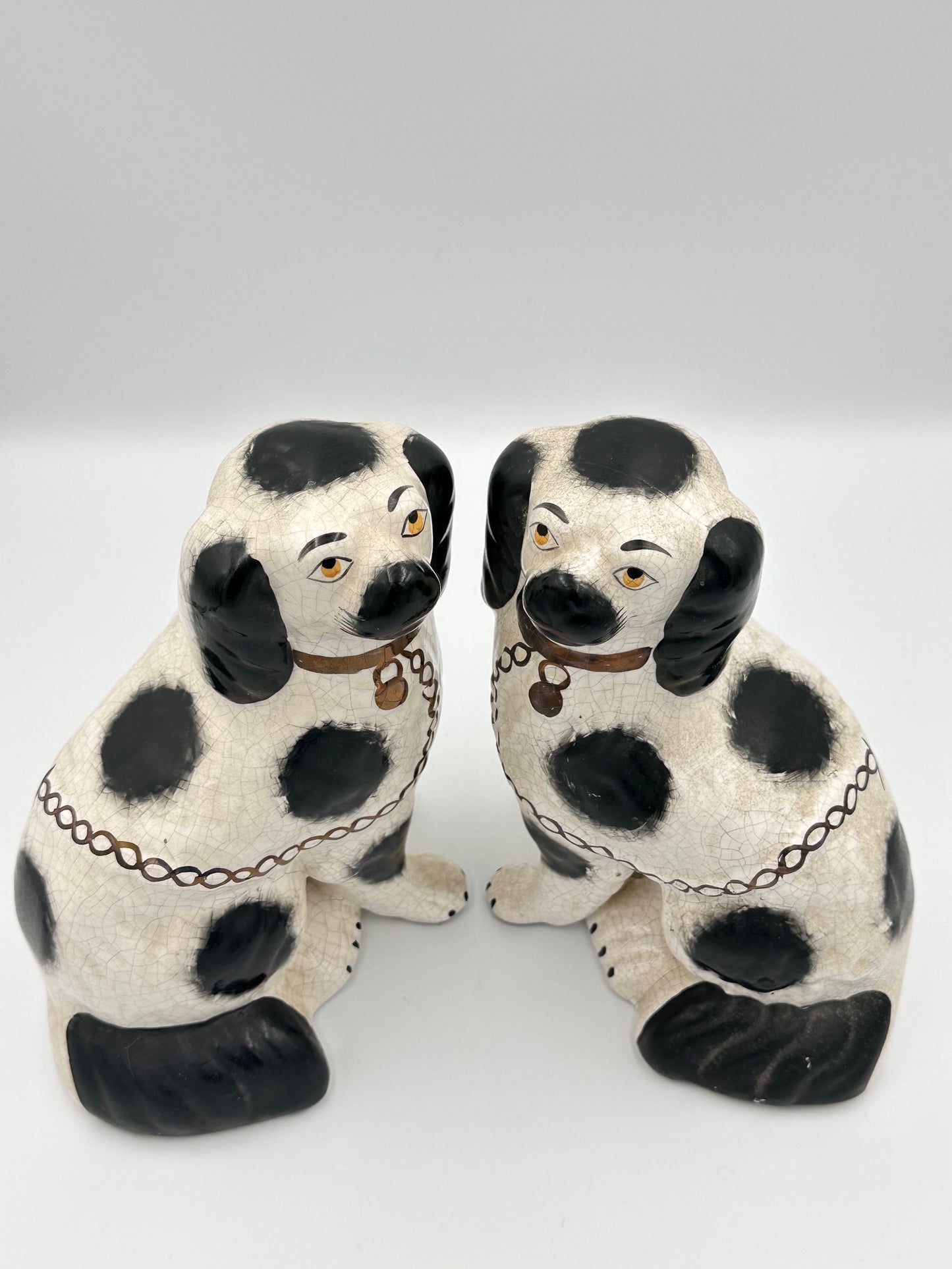 Pair of Black and White Staffordshire Dogs