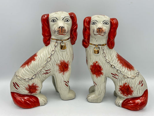 Red & White Staffordshire Dogs with Separate Feet