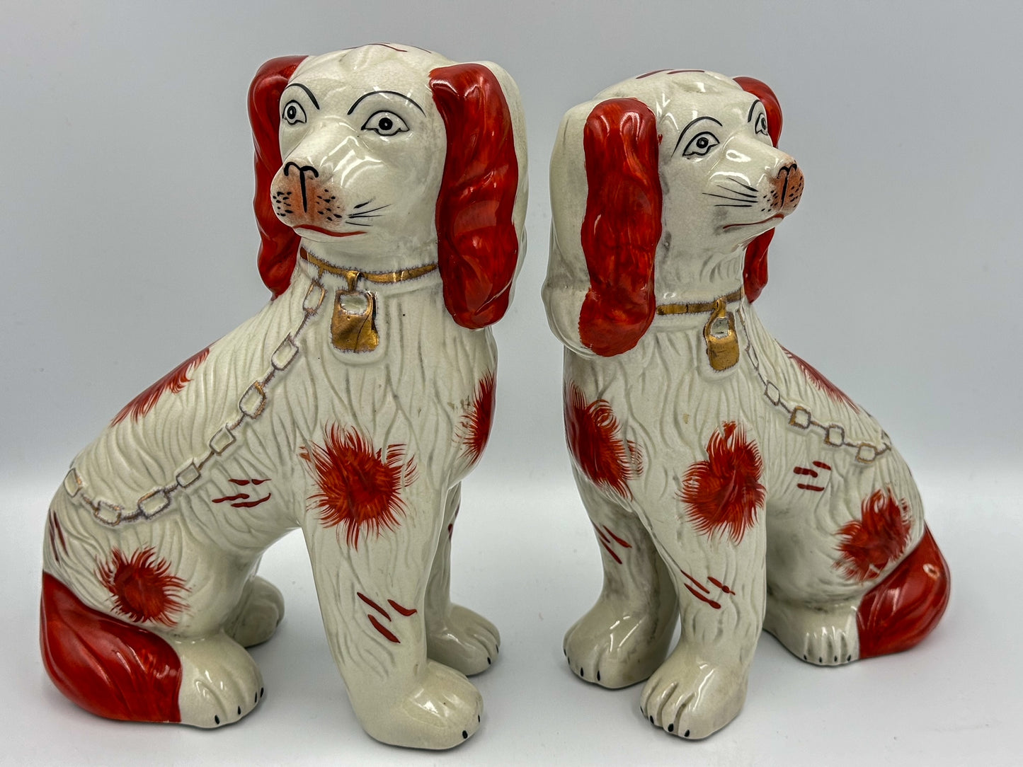 Red & White Staffordshire Dogs with Separate Feet