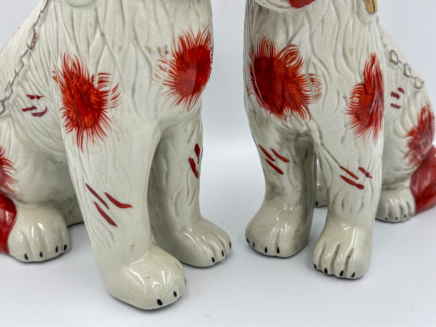 Red & White Staffordshire Dogs with Separate Feet