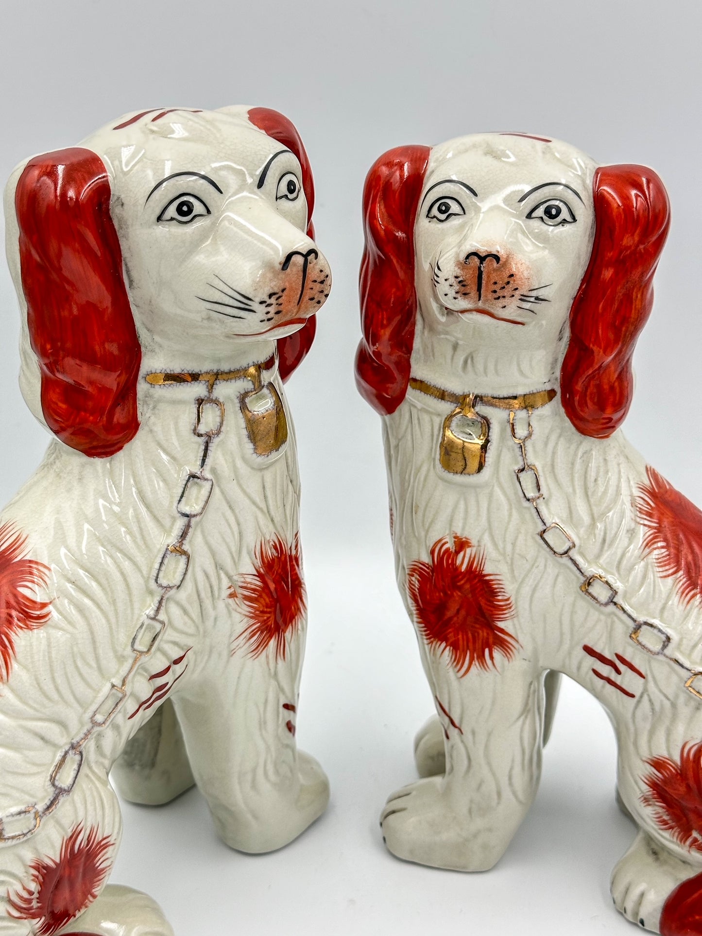 Red & White Staffordshire Dogs with Separate Feet