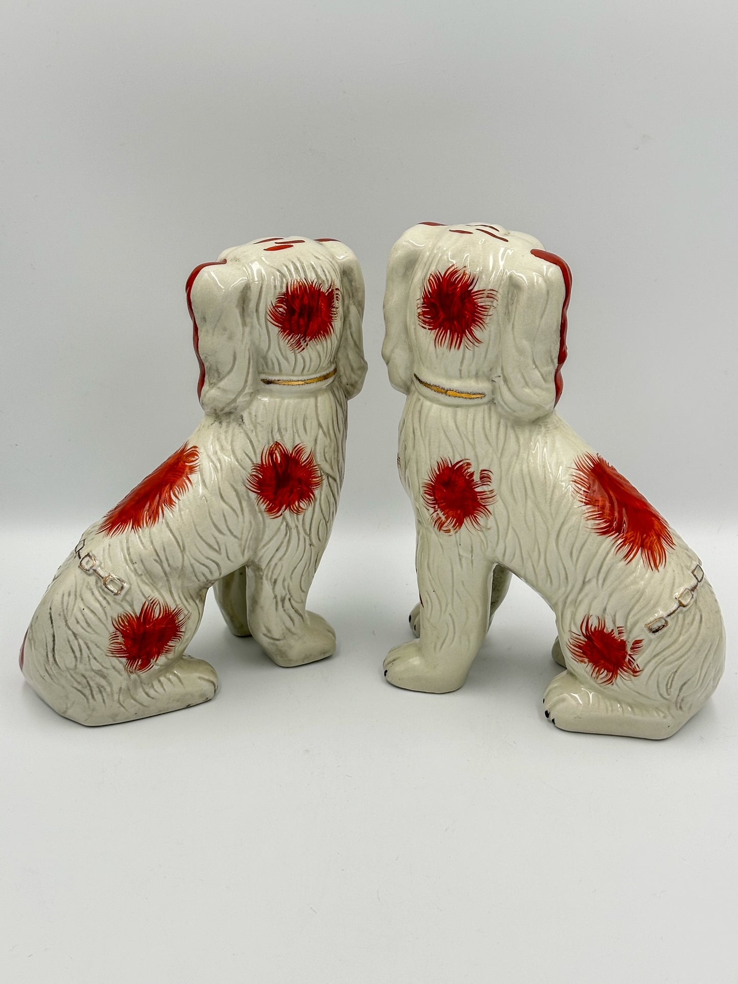 Red & White Staffordshire Dogs with Separate Feet