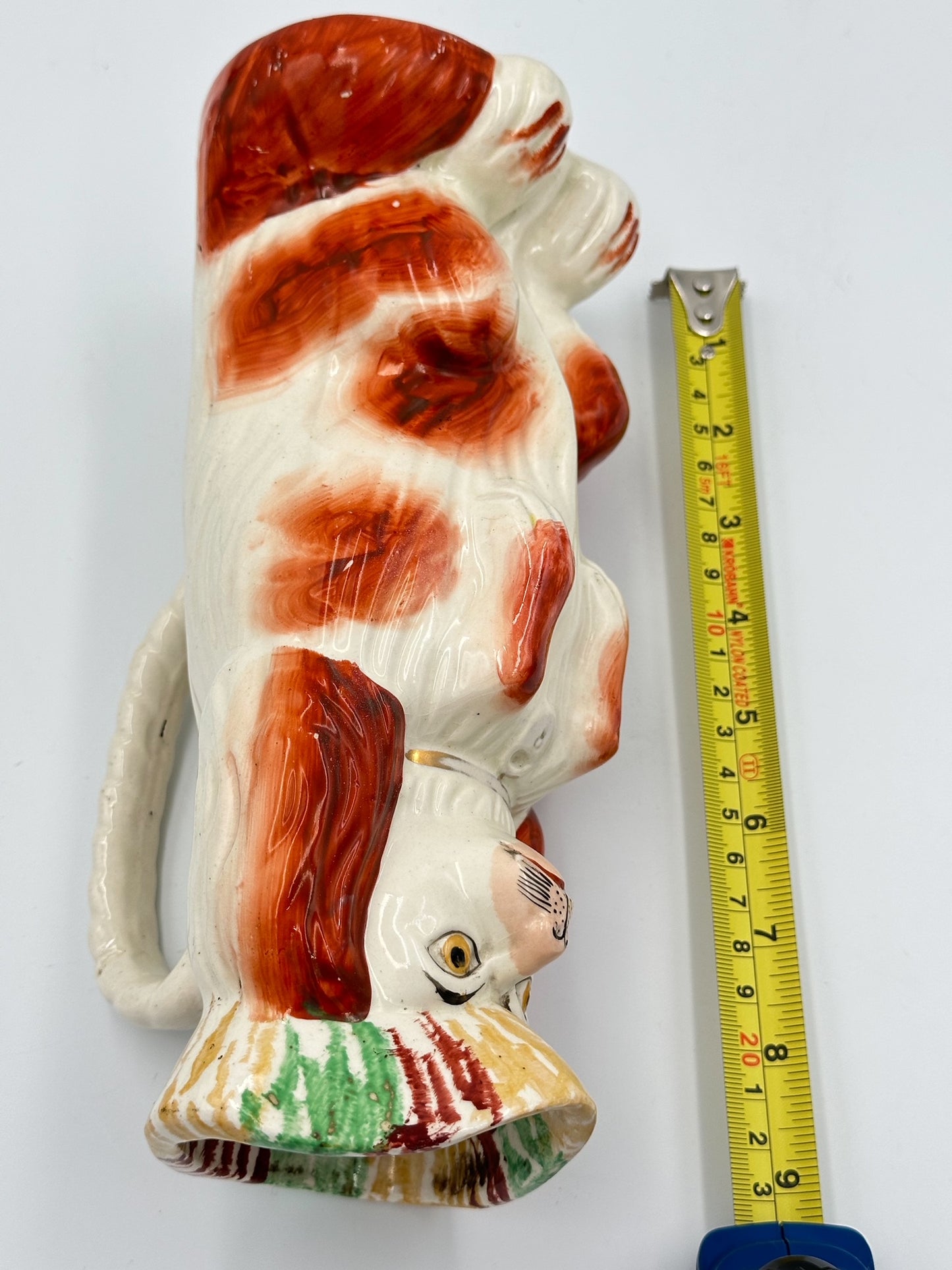 Begging Staffordshire Dog Pitcher w/ Striped Hat