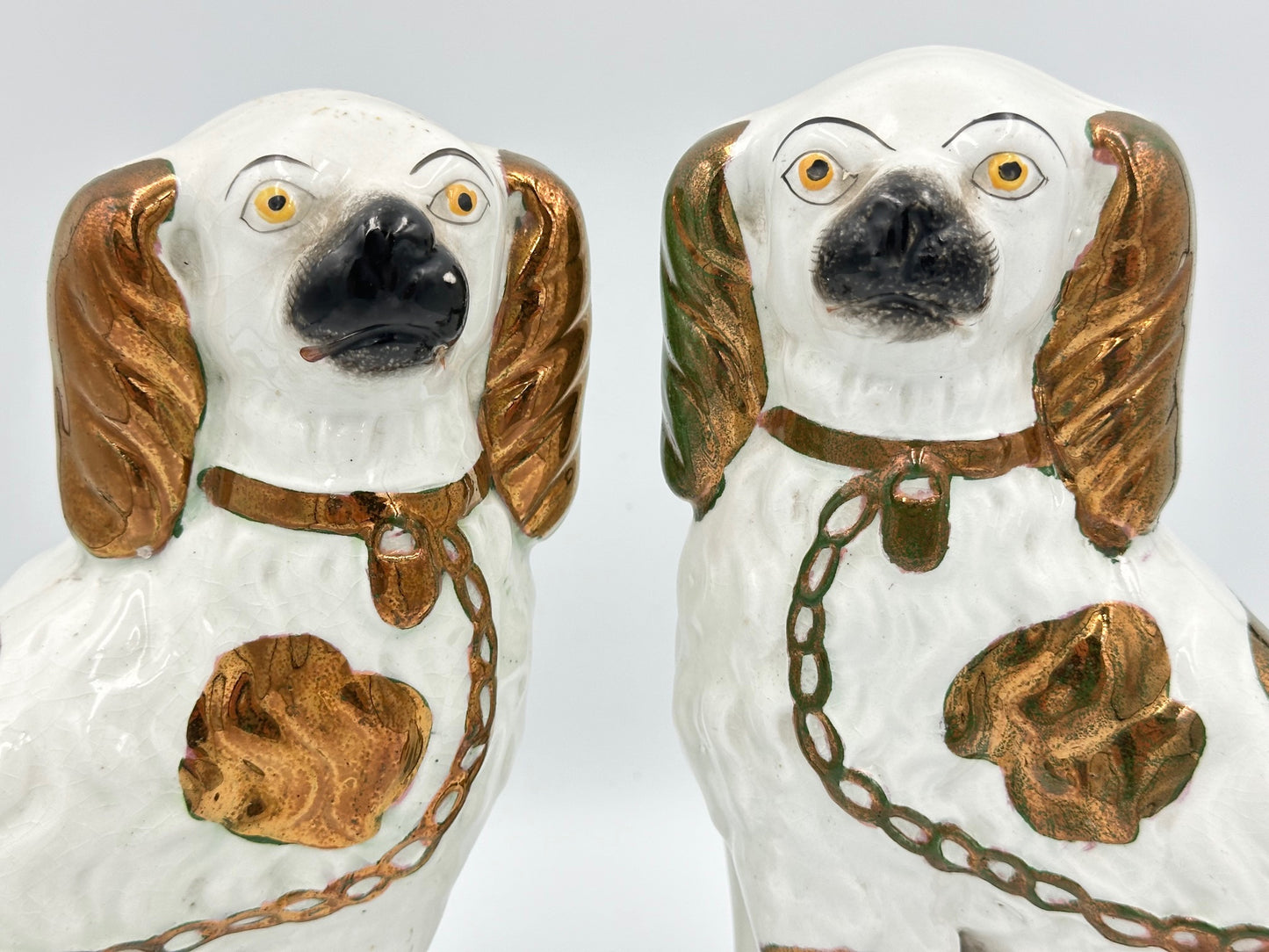 Pair of Copper Lustre Staffordshire Spaniels - Separate Legs