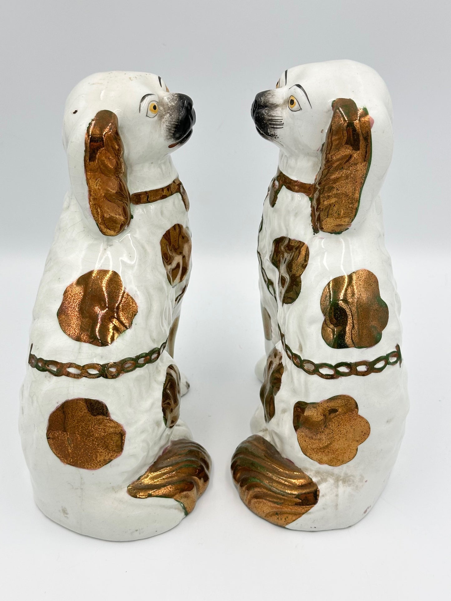 Pair of Copper Lustre Staffordshire Spaniels - Separate Legs