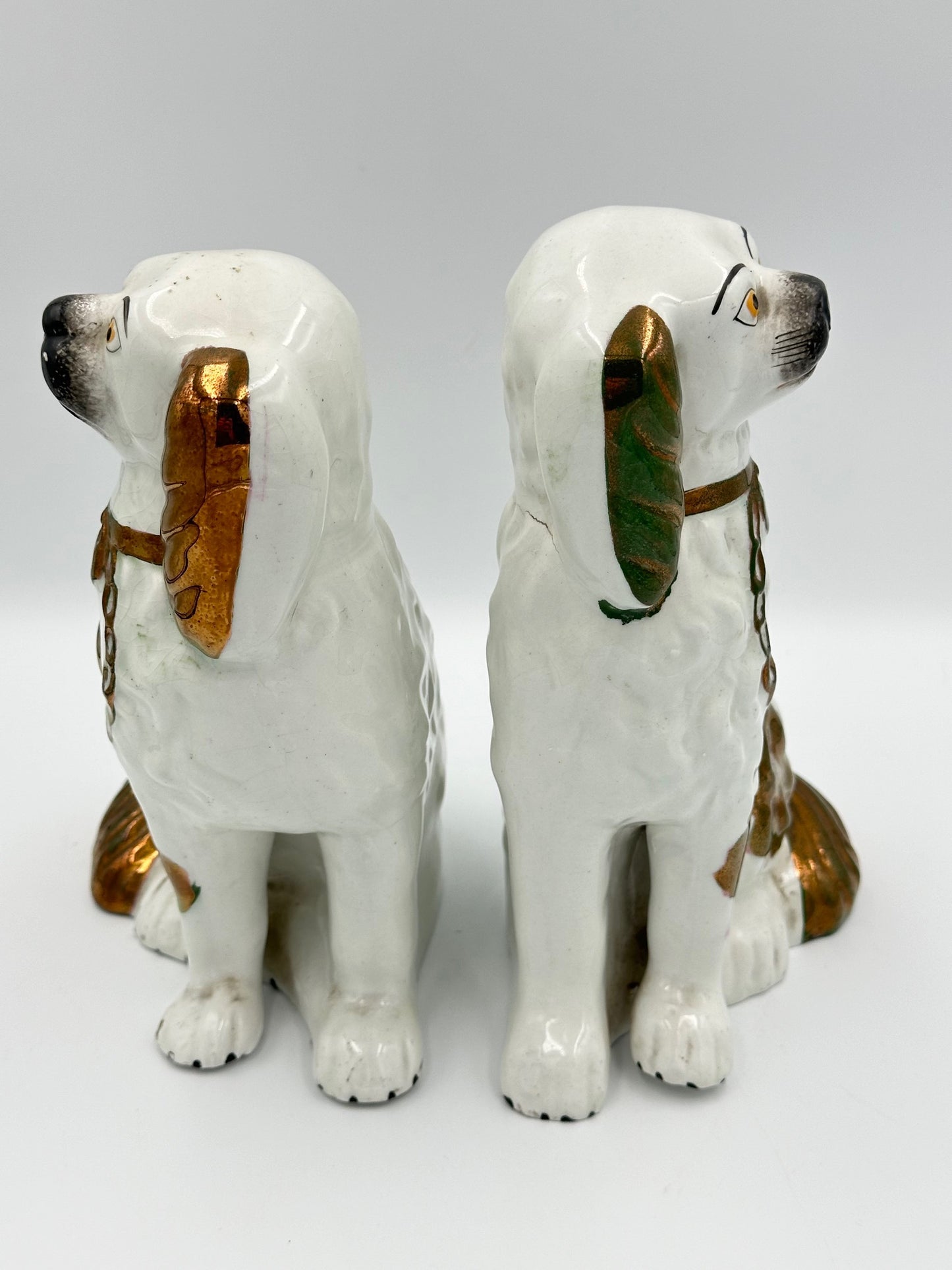 Pair of Copper Lustre Staffordshire Spaniels - Separate Legs