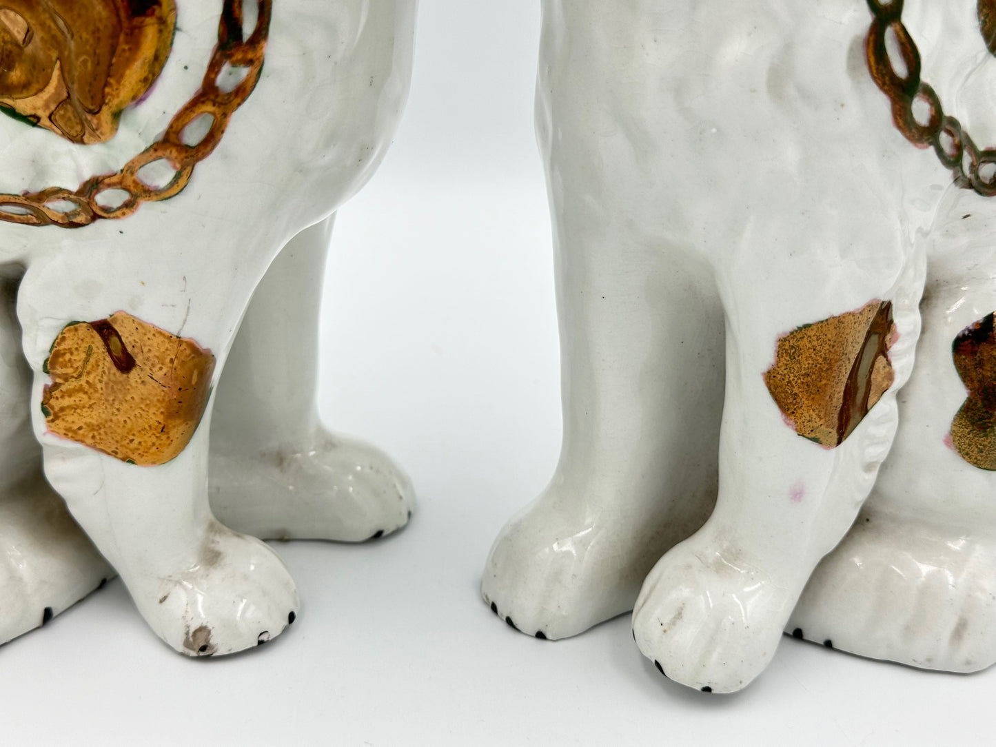 Pair of Copper Lustre Staffordshire Spaniels - Separate Legs