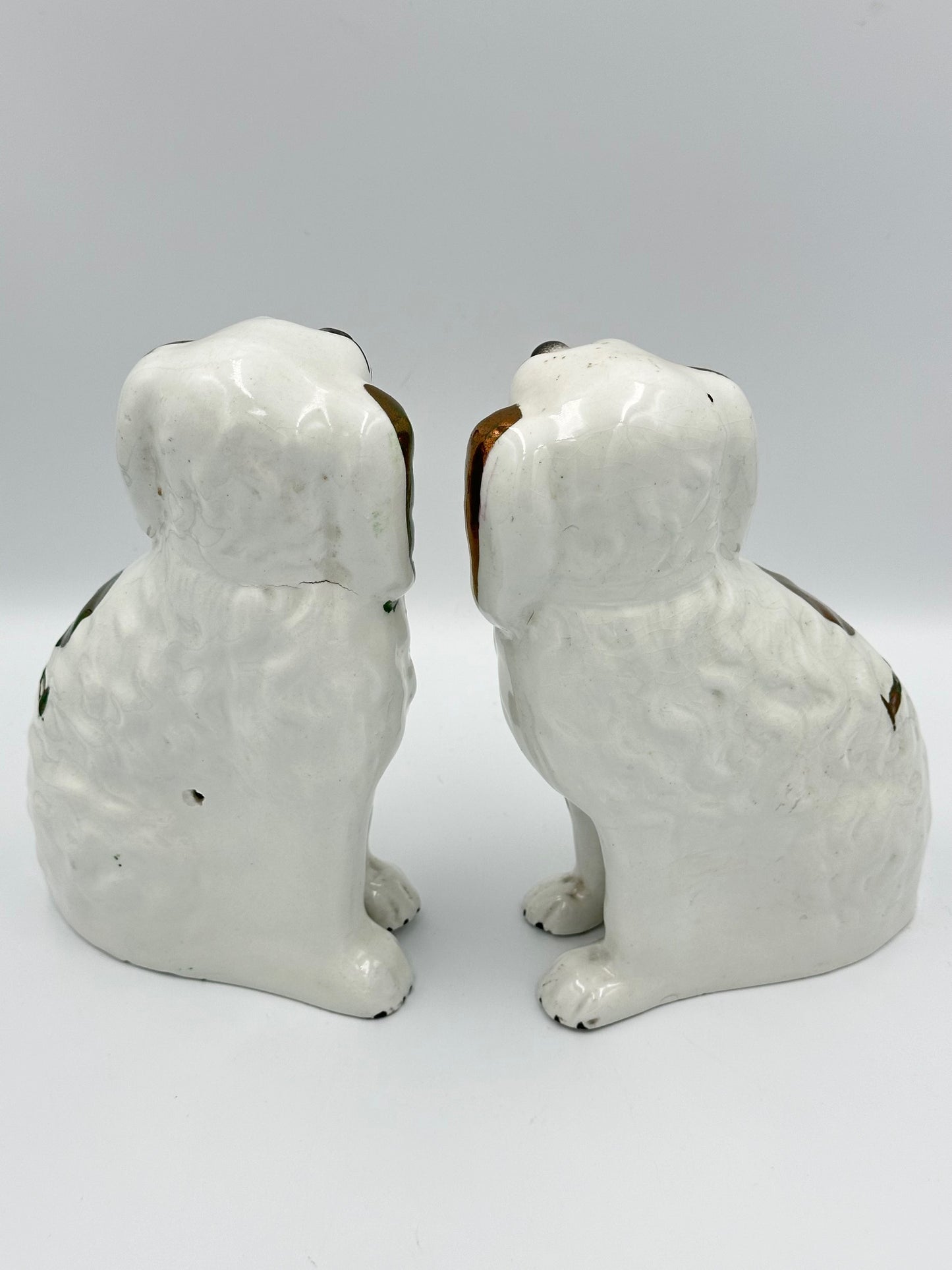 Pair of Copper Lustre Staffordshire Spaniels - Separate Legs