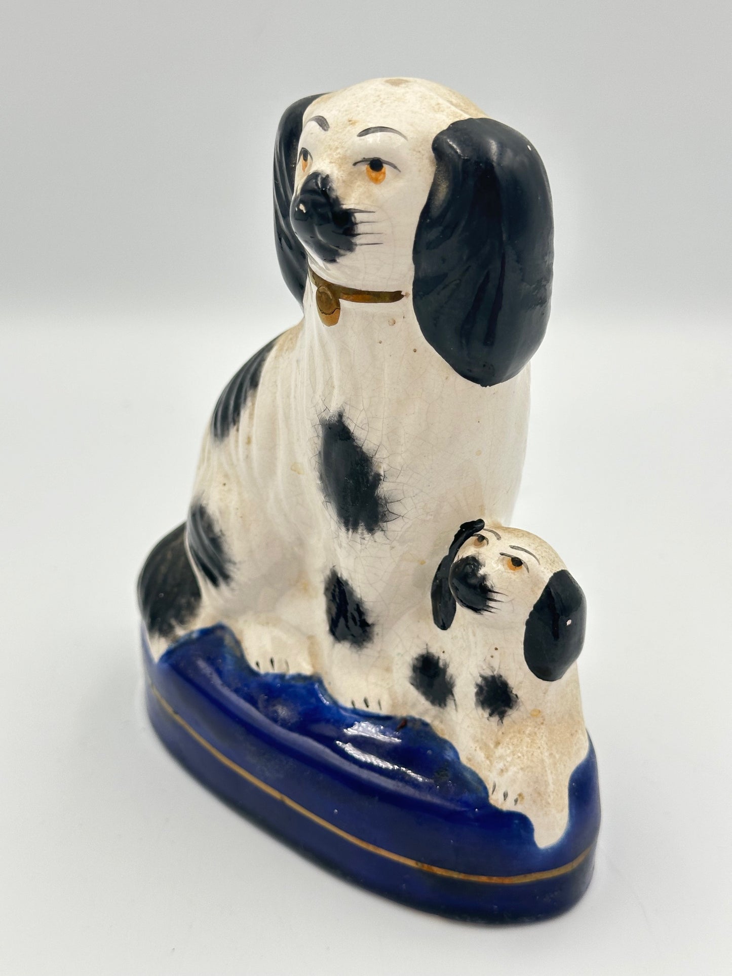 Puppy & Mother Staffordshire Spaniel on a Cobalt Blue Base