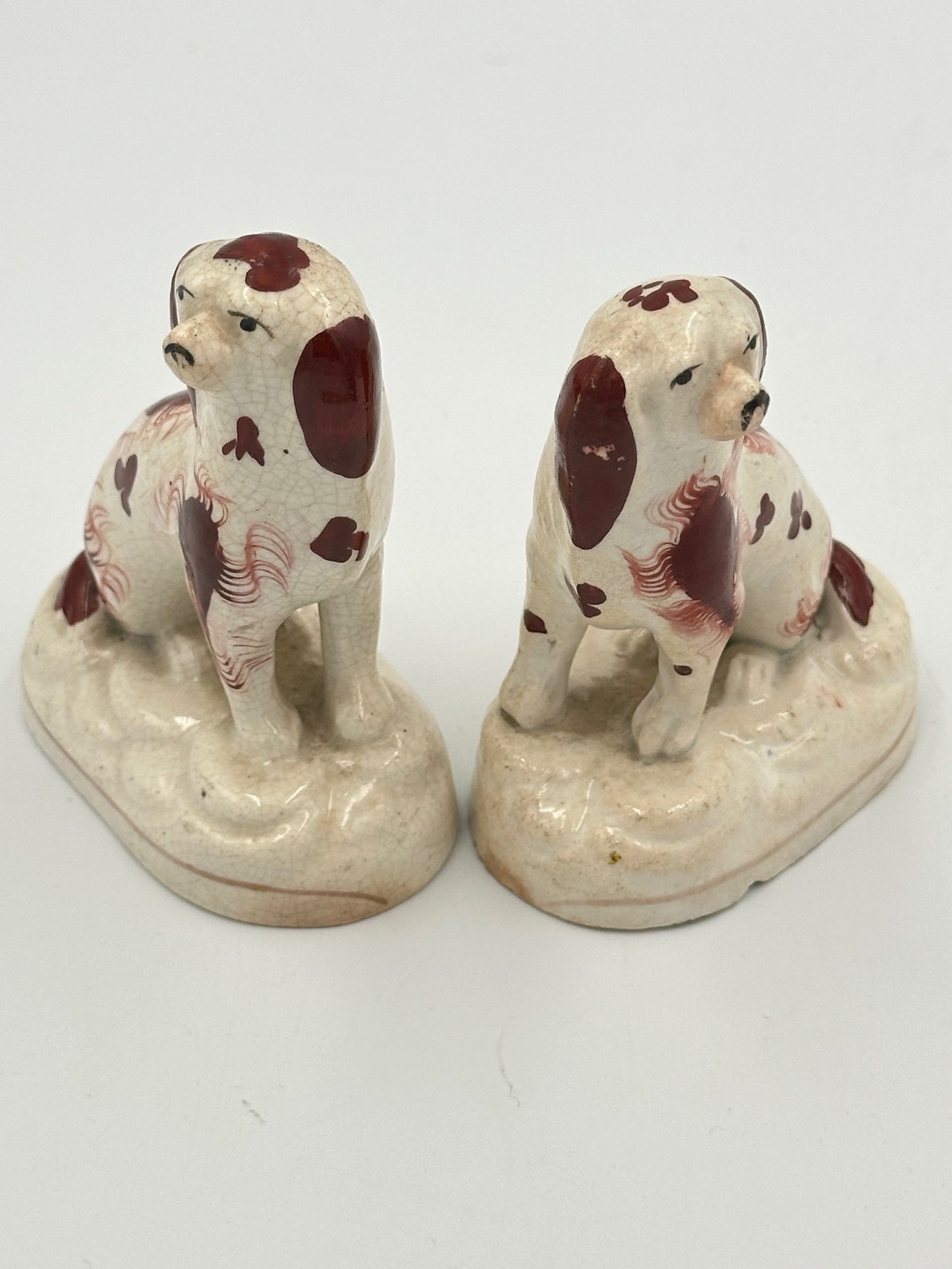 Miniature Mounted Red Pair of Staffordshire Spaniels